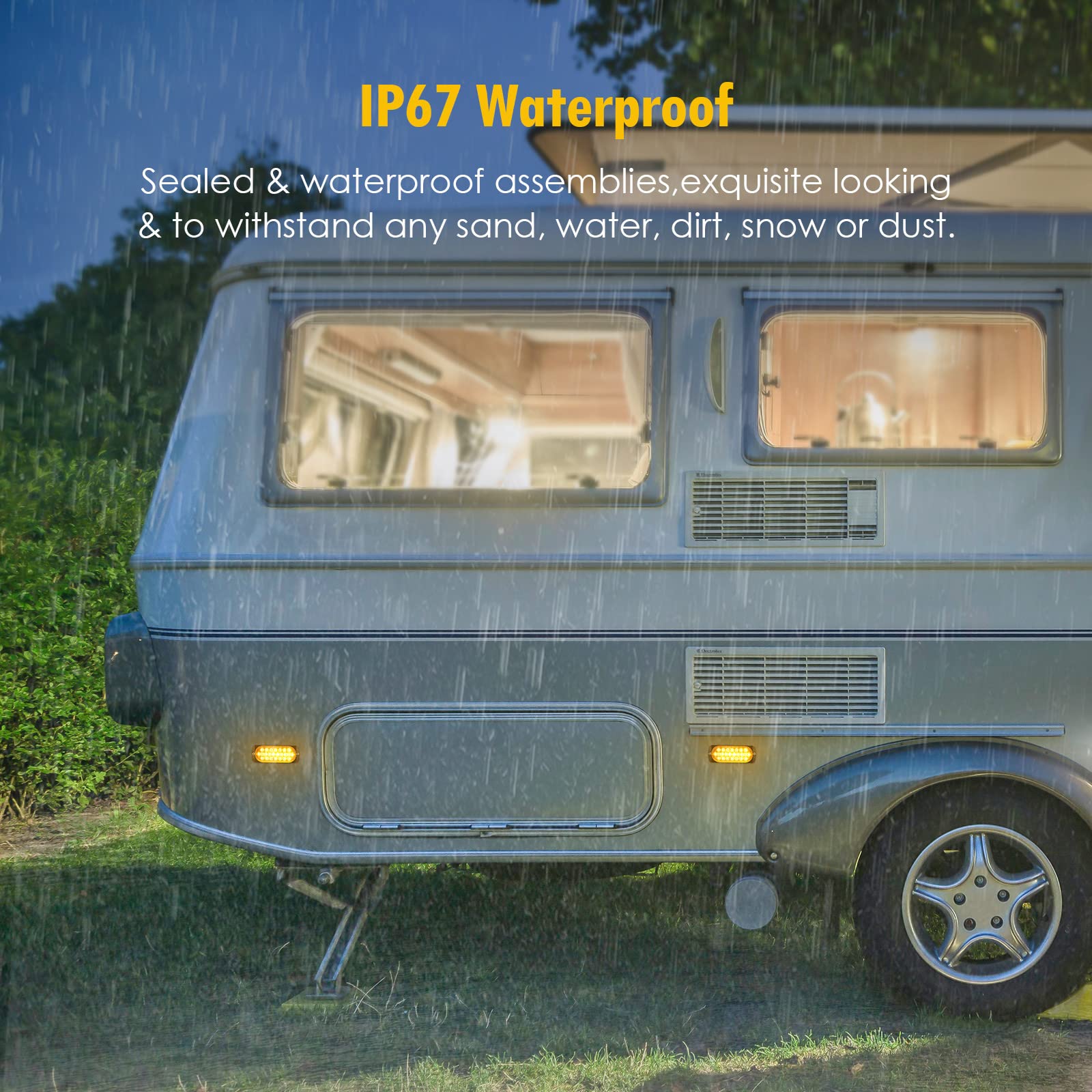 Partsam 2Pcs 4.4'' Amber 24 Led Turn Signal Side Marker Lights [Dot Approved], Ip67 Waterproof Amber Lens Aluminum Housing Surfa