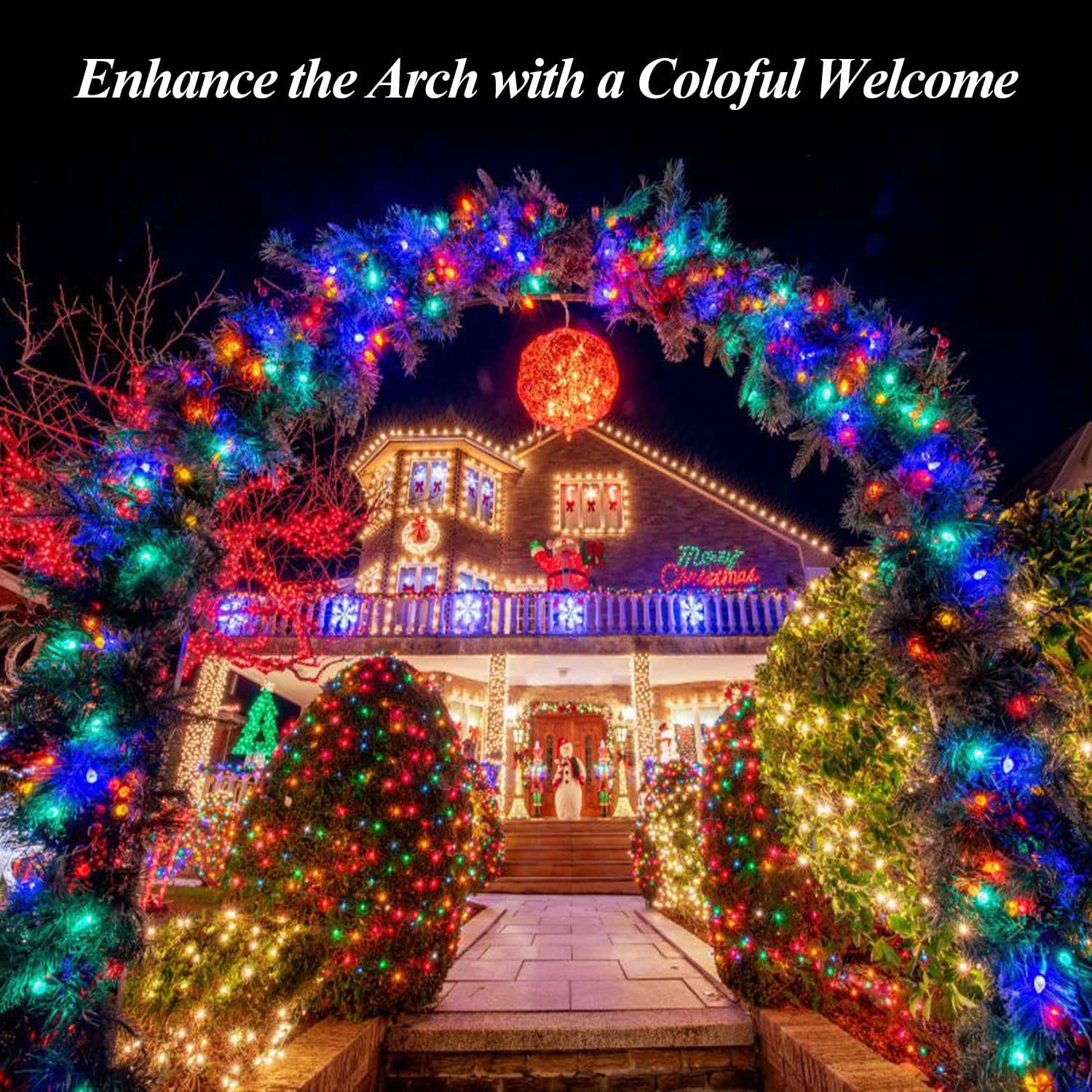FULLBELL Christmas String Lights - 100 LED Multi-Color, 33ft Black Wire, 8 Modes, Memory Function