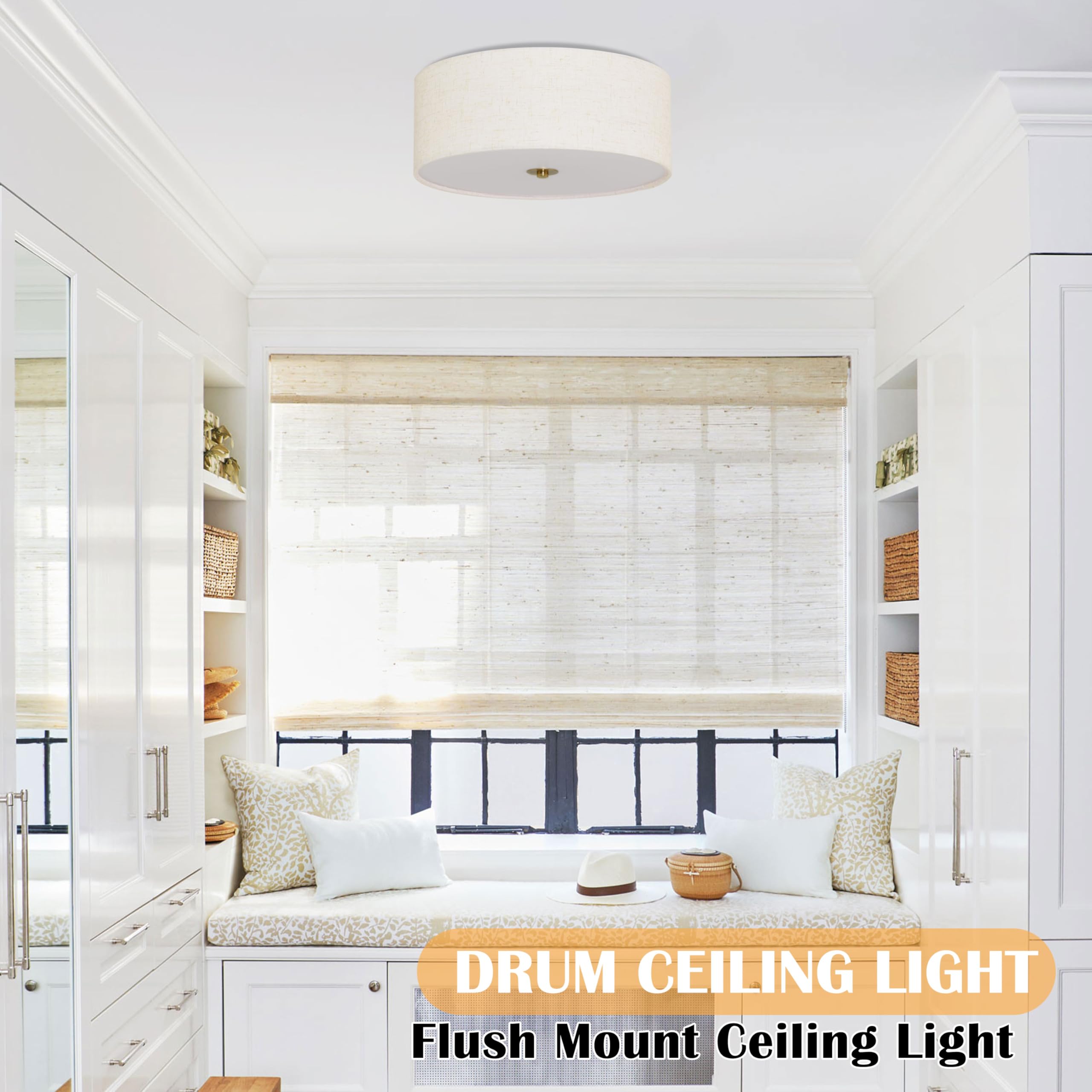 Bagood 12.6 Inch Flush Mount Ceiling Light Gold Ceiling Light Fixture 2-Light Drum Modern Lights Fixture Close To Lights Fixture