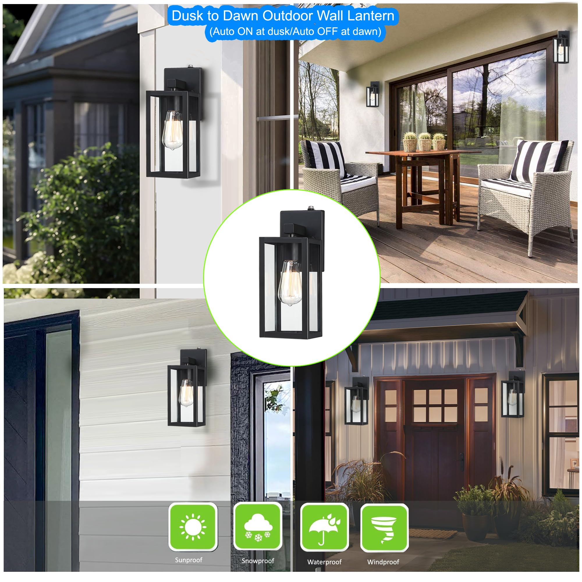 YaoKuem Dusk to Dawn Outdoor Wall Lantern, Photocell Sensor Wall Sconce as Porch Lighting Fixture, E26 Medium Base, Metal Housin