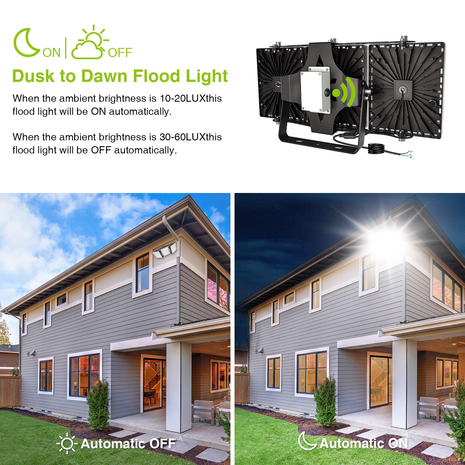 STASUN 300W LED Flood Light - 30,000LM, Dusk to Dawn, IP66 Waterproof, Black, Model 21033