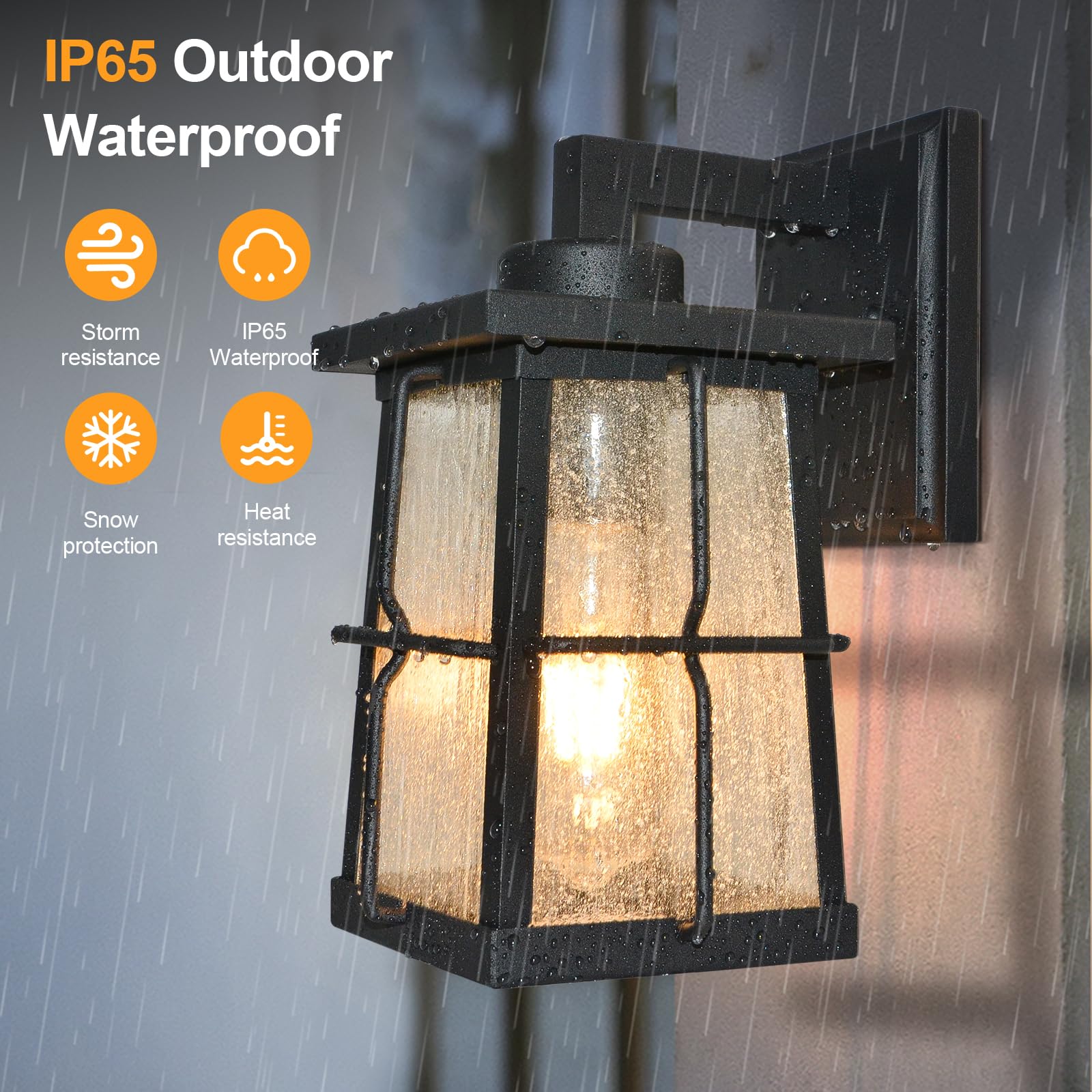 Alvime Outdoor Wall Lights Fixture - Waterproof Black Lantern For Entryway & Patio, E26 Base