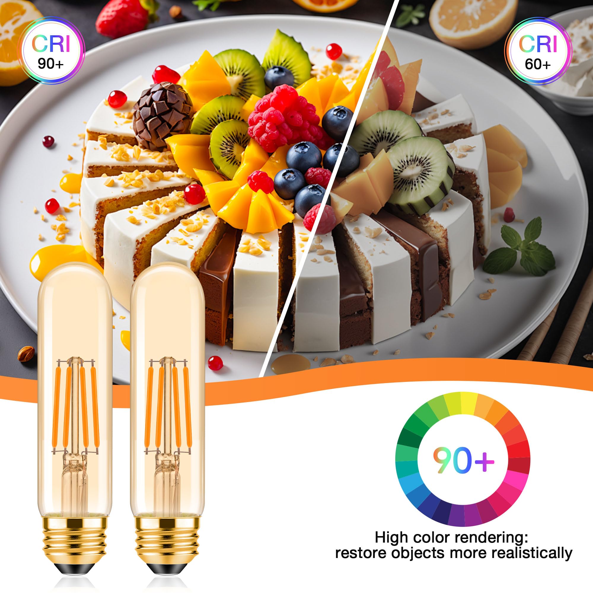 Tobegreat T30 Light Bulbs 4 Watt Equivalent 40W Bulb E26 Tubular Bulbs T10 Amber Led Bulb Warm White 2200K,Desk Lamp,Bedbroom Ba