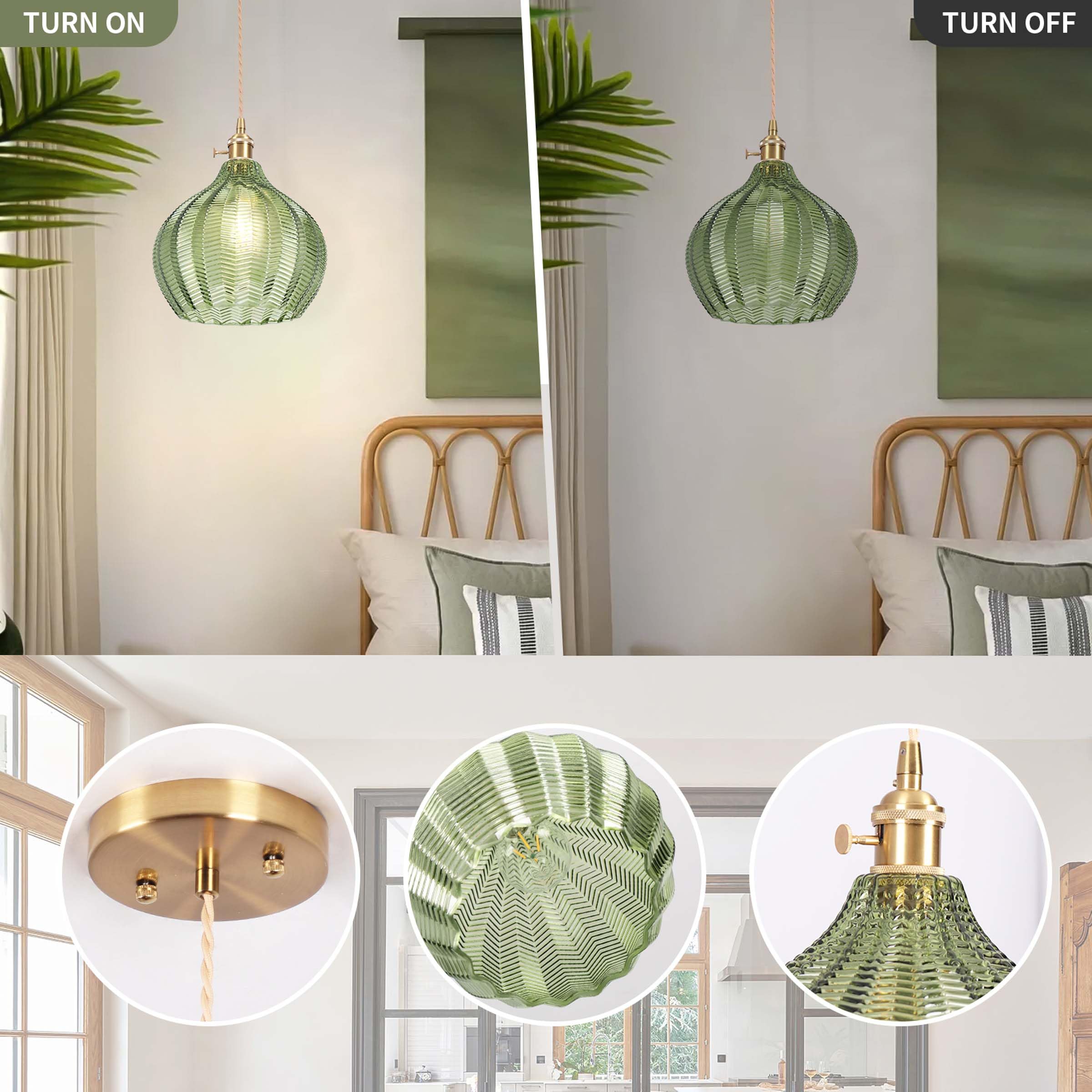 Loiogohot Glass Pendant Light Vintage Light Fixtures,Green Modern Chandelier Pendant,E26 Pendant Lights Kitchen Island,9.8'' Han