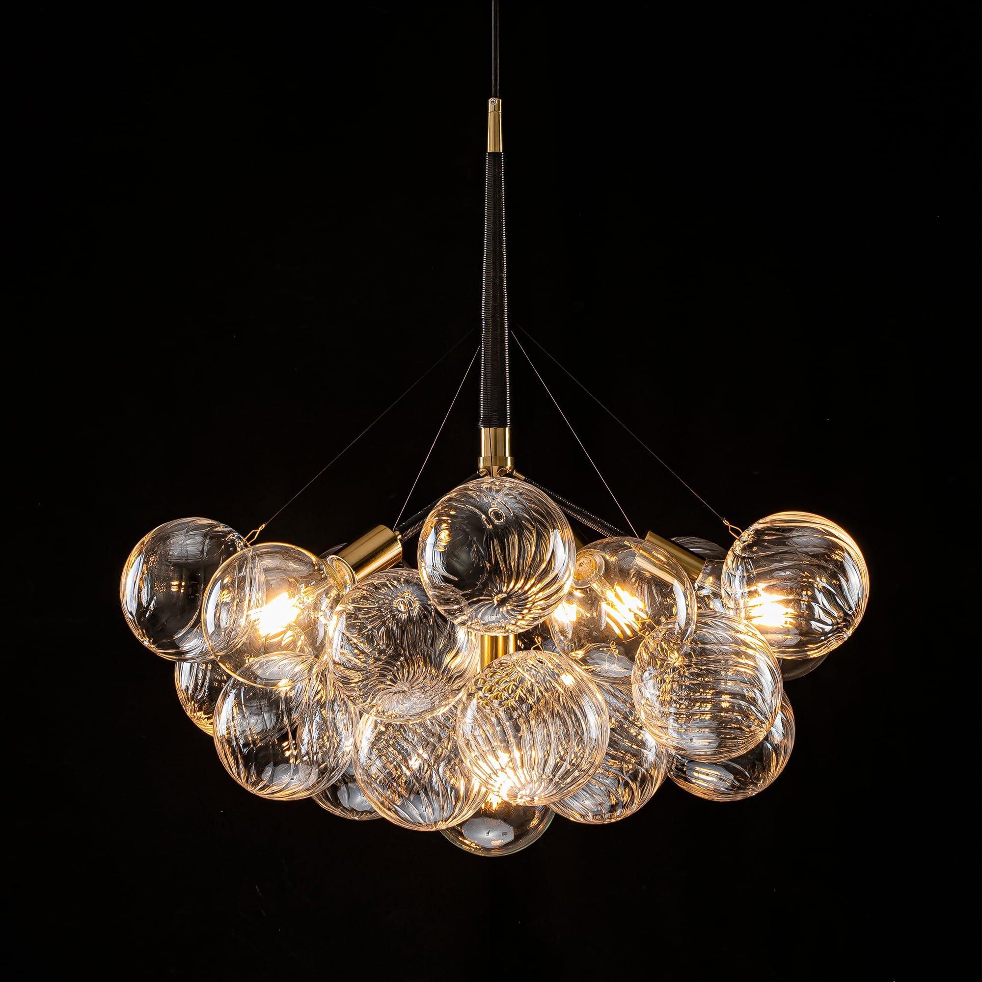 Longree Modern Bubble Ball Swirled Glass Chandelier, Dia 24 inch Black and Clear Globe Blown Glass Small Ceiling Lights Fixture 