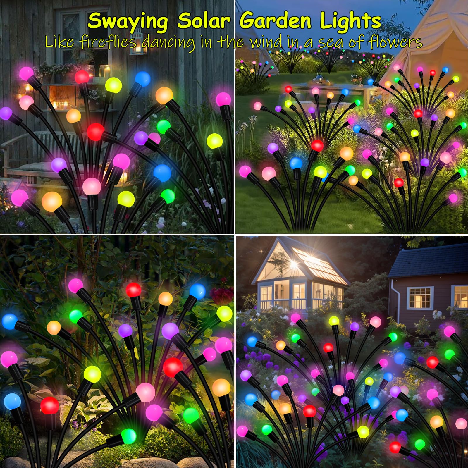 Kohlrabi Solar Garden Lights Outdoor, 6 Pack 60 Led Solar Firefly Lights Waterproof, Sway By Wind, Swaying Light For Yard Patio