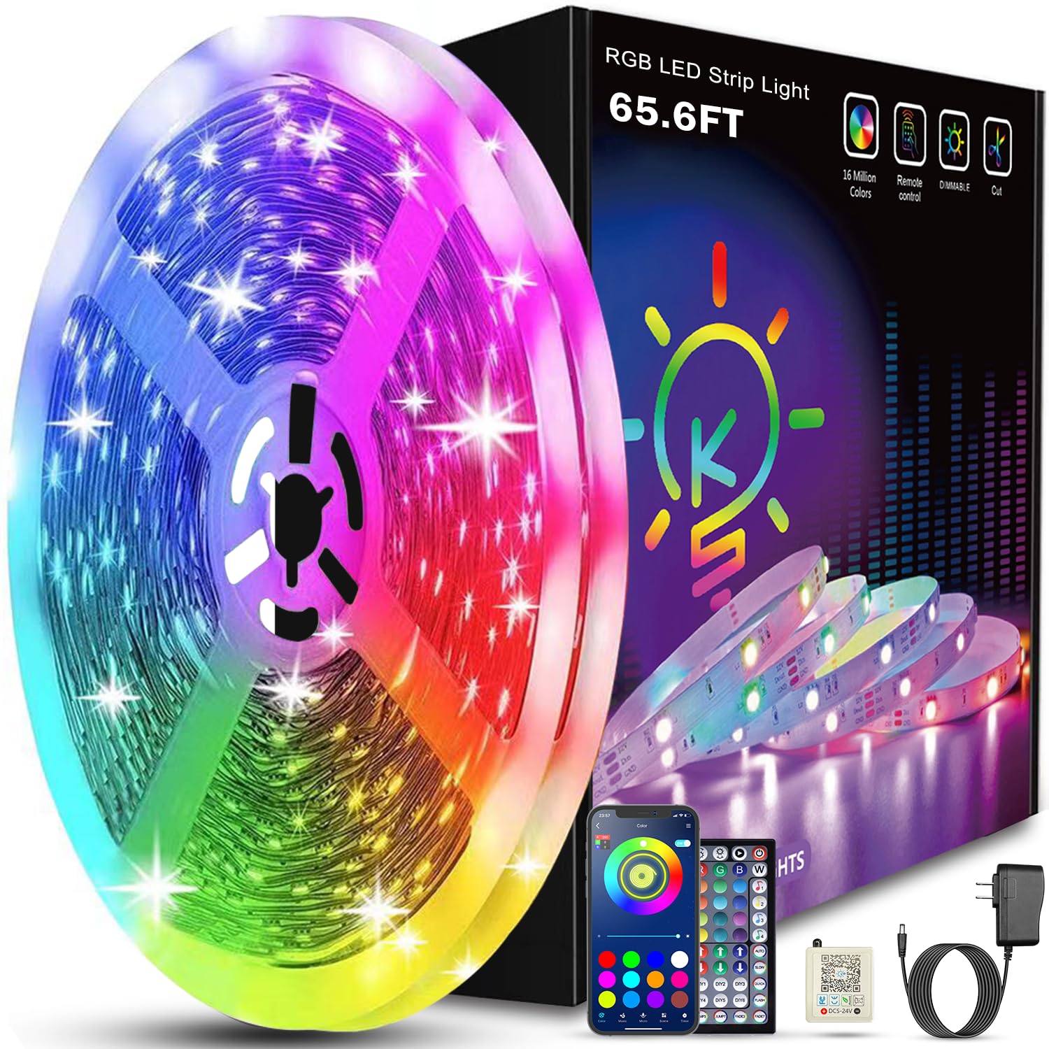 Keepsmile 65.6ft Led Lights for Bedroom Bluetooth Smart APP Control Color Changing RGB Led Band Lights with Remote Control Led Lights for Room Kitchen Party Home Decoration