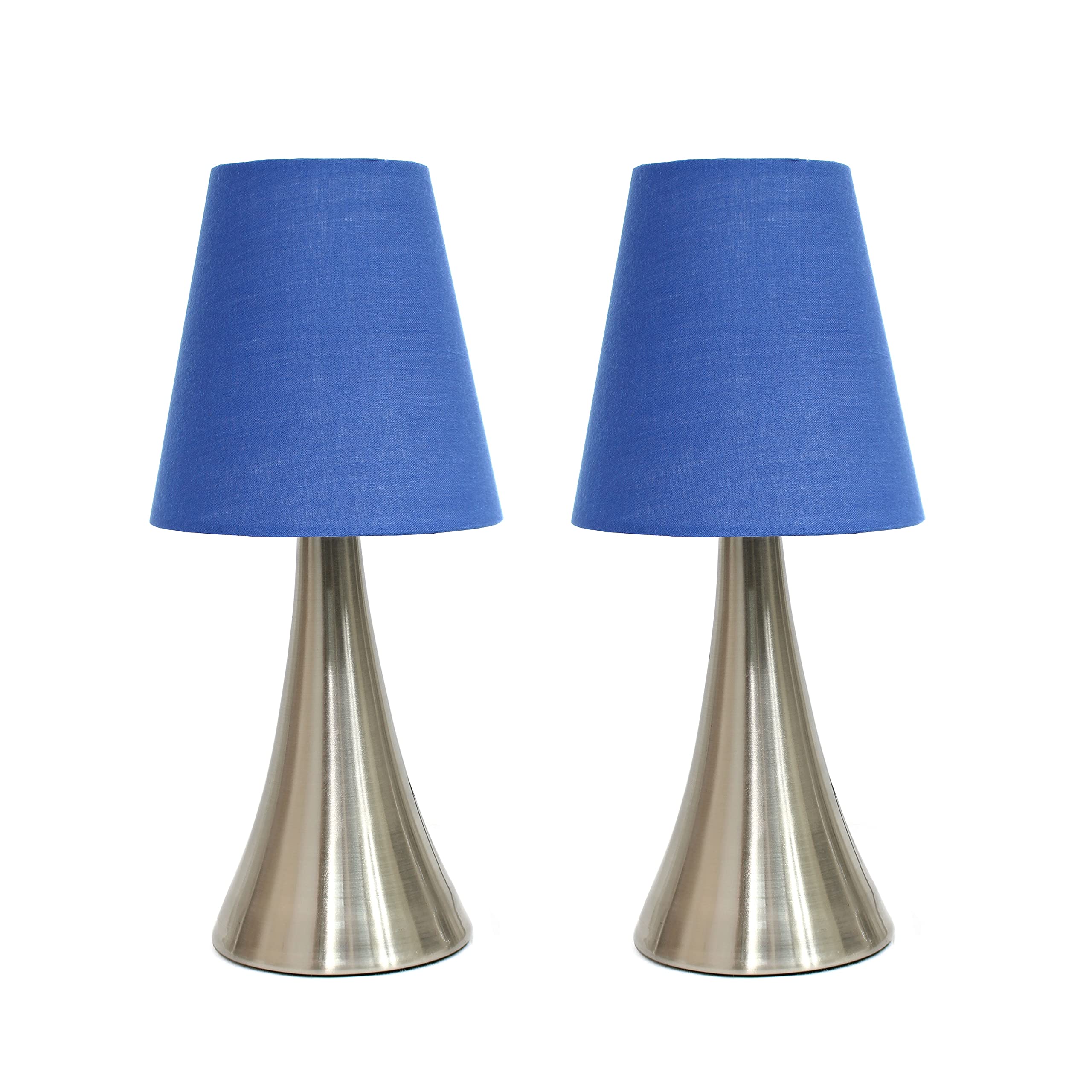 Simple Designs Mini Touch Table Lamp Set, Brushed Nickel Base with Blue Shades, 4.92x4.92x11.42, Model LT2014-BLU-2PK, 2