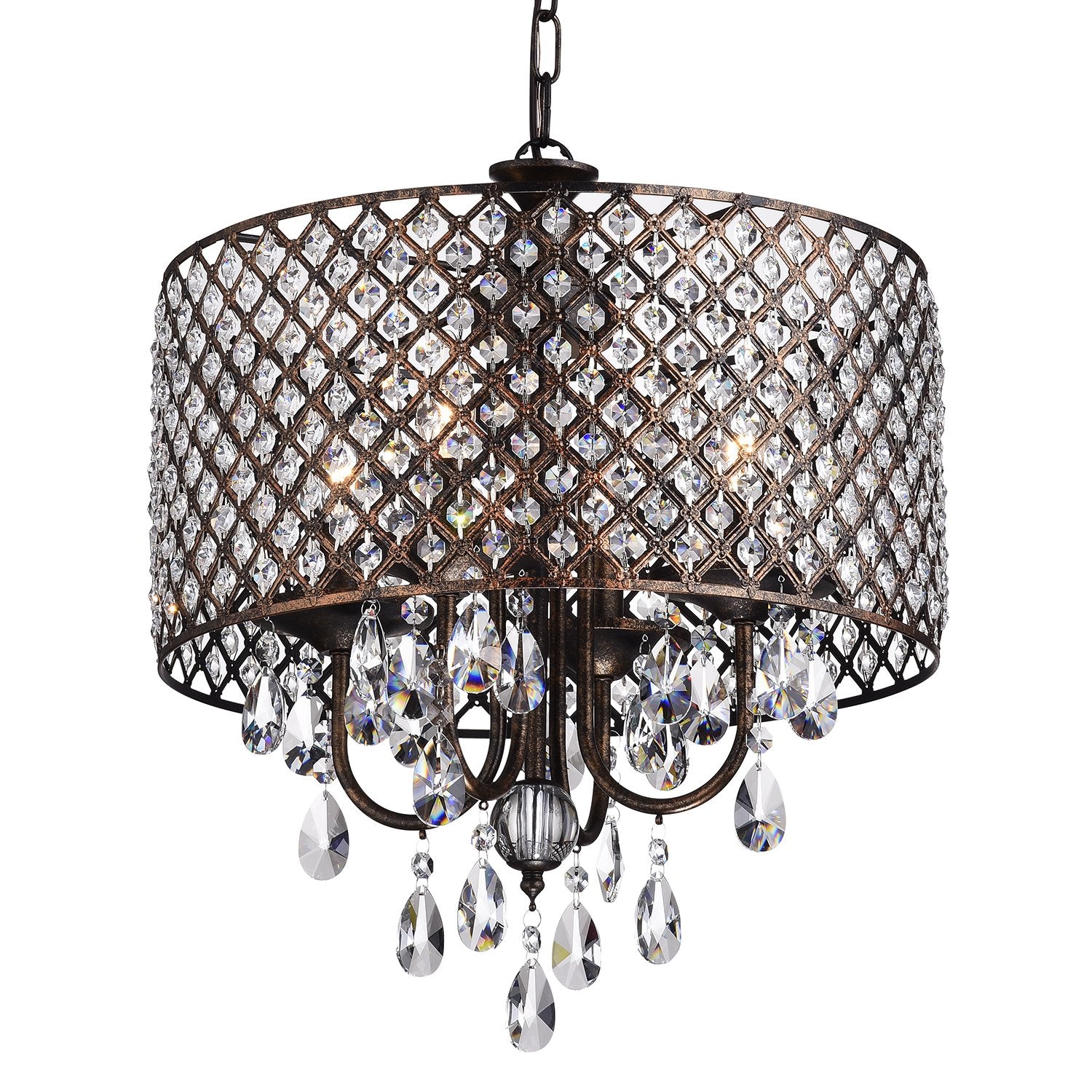 Edvivi Marya Drum Crystal Chandelier, 4 Lights, Antique Copper Finish, Adjustable Ceiling Light, Model EPG8019AC