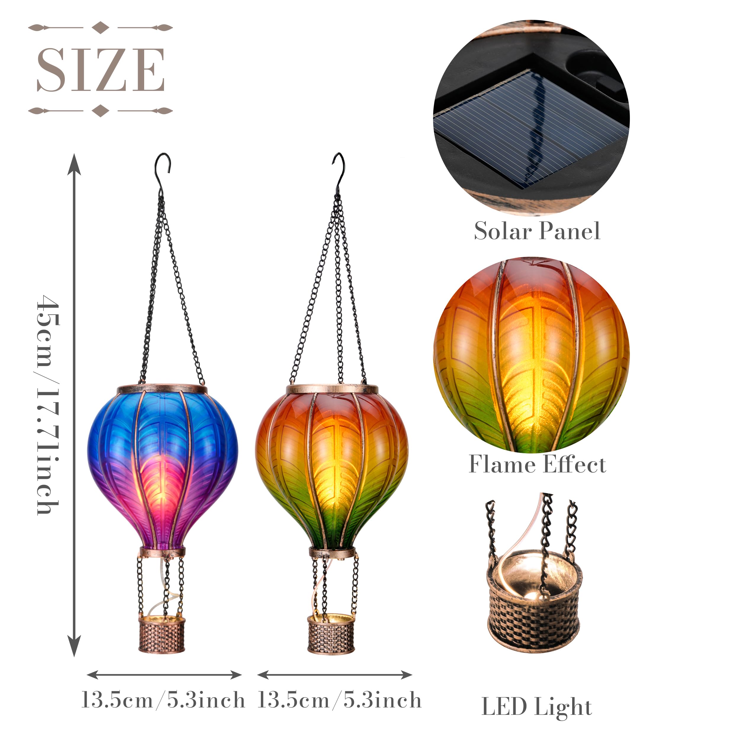 Teresa'S Collections 2 Pack Hanging Solar Lantern Outdoor Garden Decor For Valentine ,Waterproof Plastic Hot Air Balloon Orange