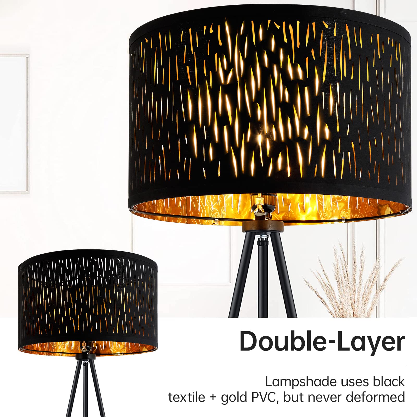 Boostarea Floor Lamp, Tripod Floor Lamp, 8W Led Bulb, Decorative Lamp Shade, Mid Century Standing Lamp For Living Room, Bedroom,