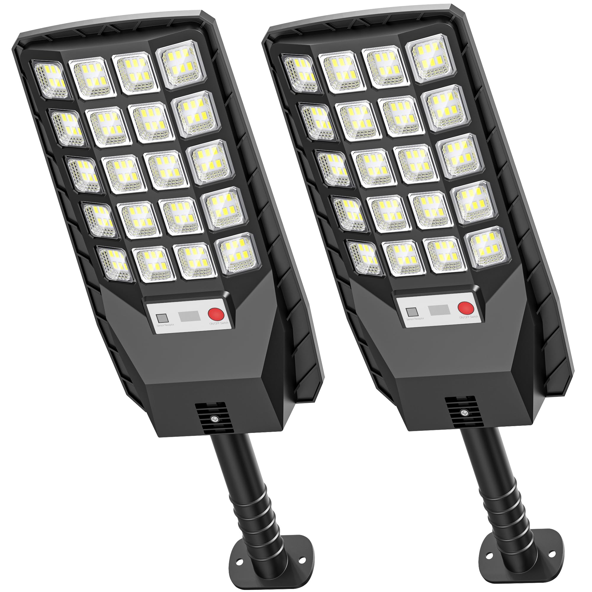 WYWNA Solar Lights Outdoor - 320 Wide Angle Solar Street Lights Outdoor IP66 Waterproof  6500K Dusk to Dawn Flood Light Motion Sensor with Remote Control for Yard  2 Pack