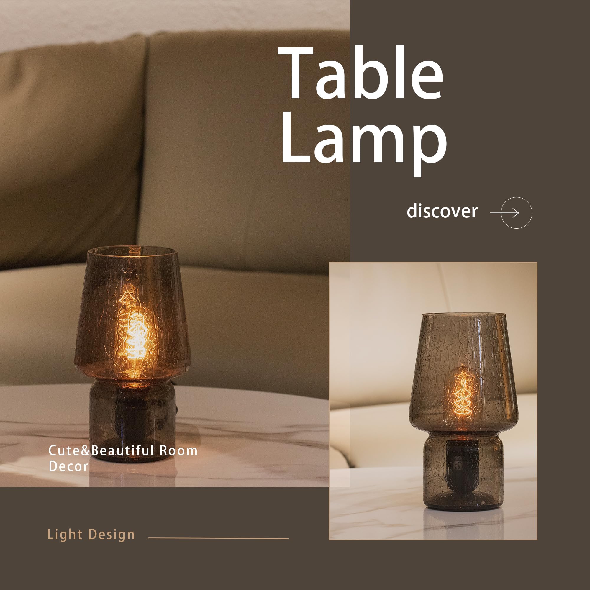Sureyond Mushroom Lamp,Small Table Lamp,Mini Lamp Cute Lamp Nightstand Lamp Kitchen Lamp Glass Lamp,Translucent Raindrop Lamp,Suitable For Bedrooms, Kitchens, Bedside, Girl Gifts(Black)