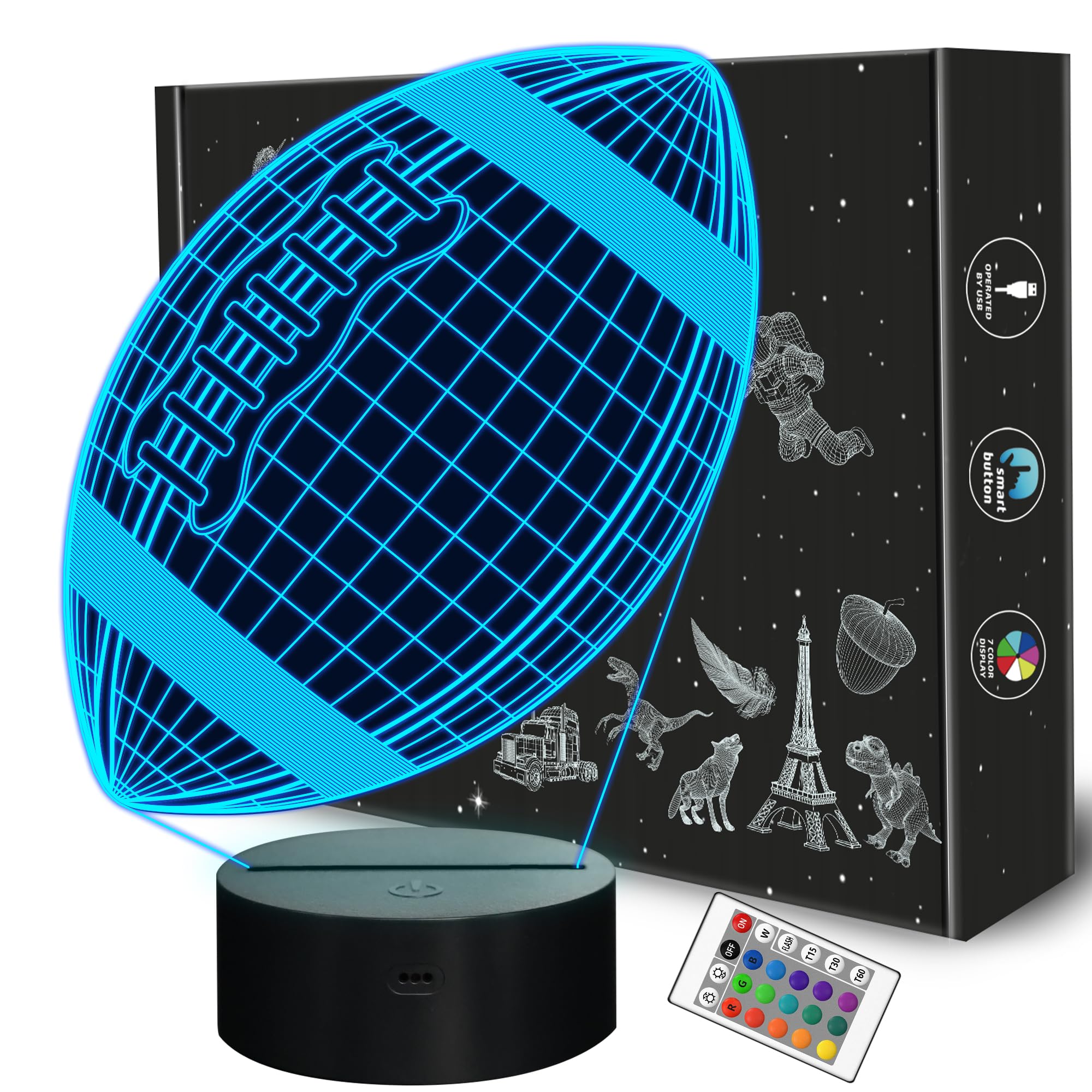 Fullosun 3D Football Night Light With Remote, 16 Colors - Creative Kids' Bedroom Decor