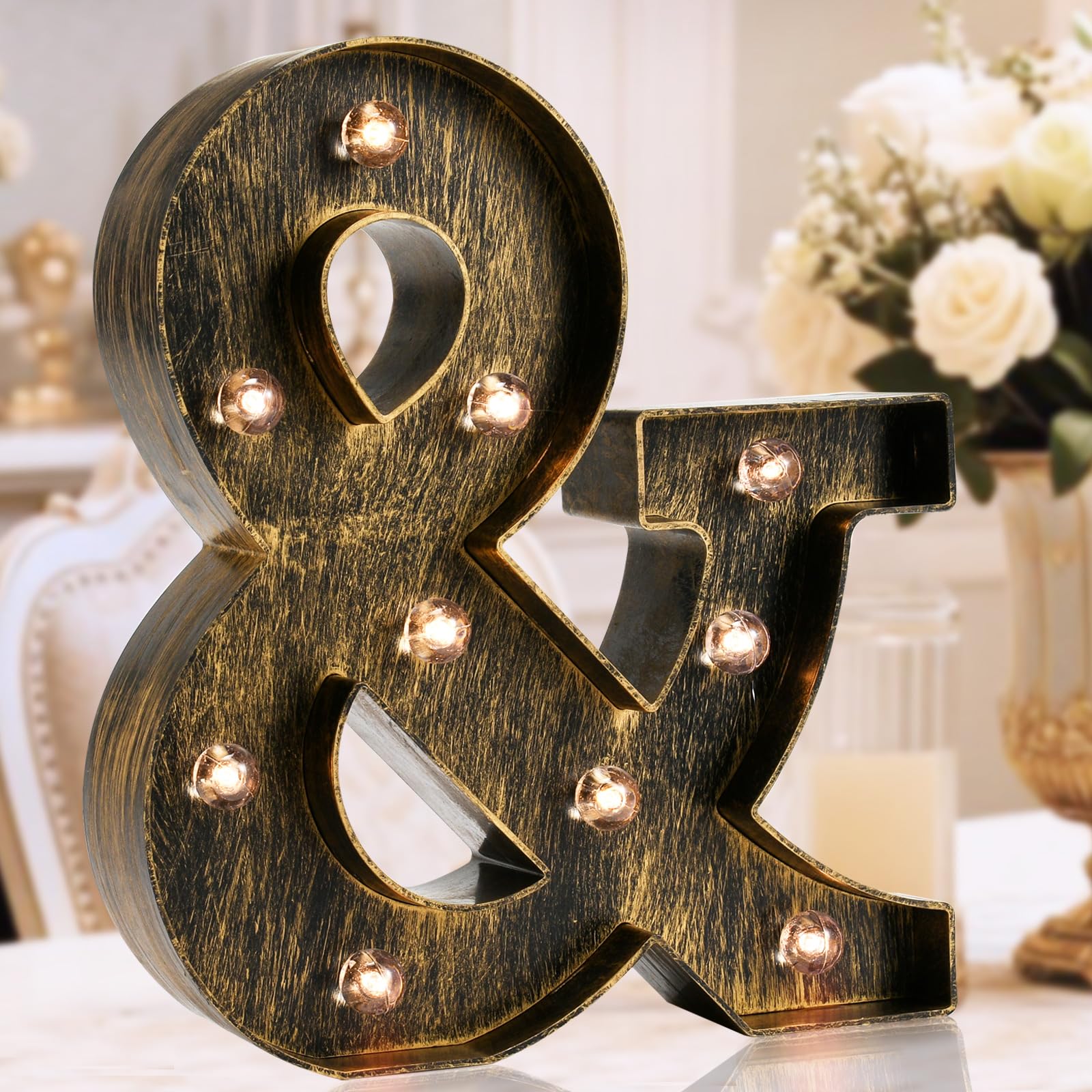 OYCBUZO Vintage-Letter Sign - Golden Black Plastic Light Up Alphabet for Cafe, Wedding, Party Decor - Model: Vintage-Letter-27