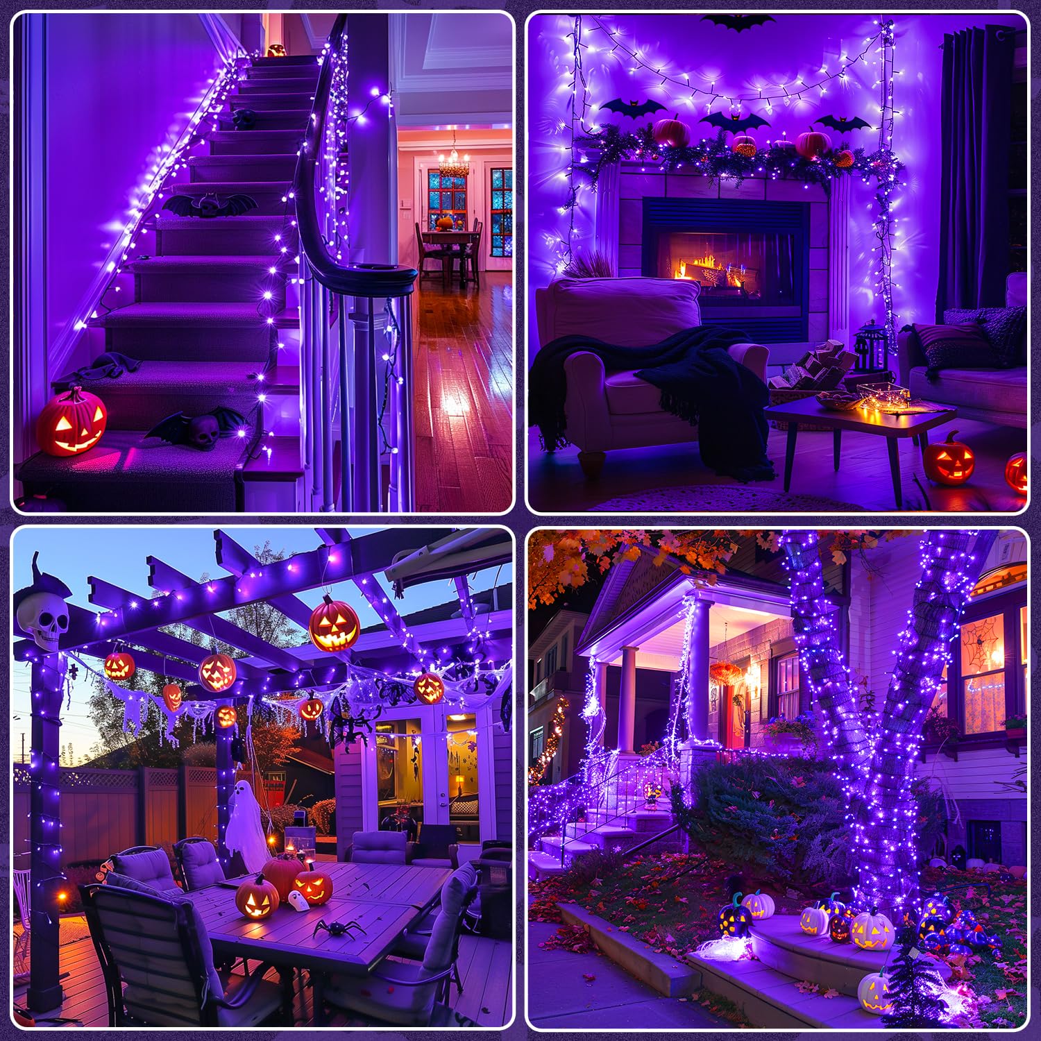 Jmexsuss 400 Led Purple Halloween Lights Outdoor: 132Ft Purple String Lights Plug In With Remote - Indoor Purple Lights For Hall