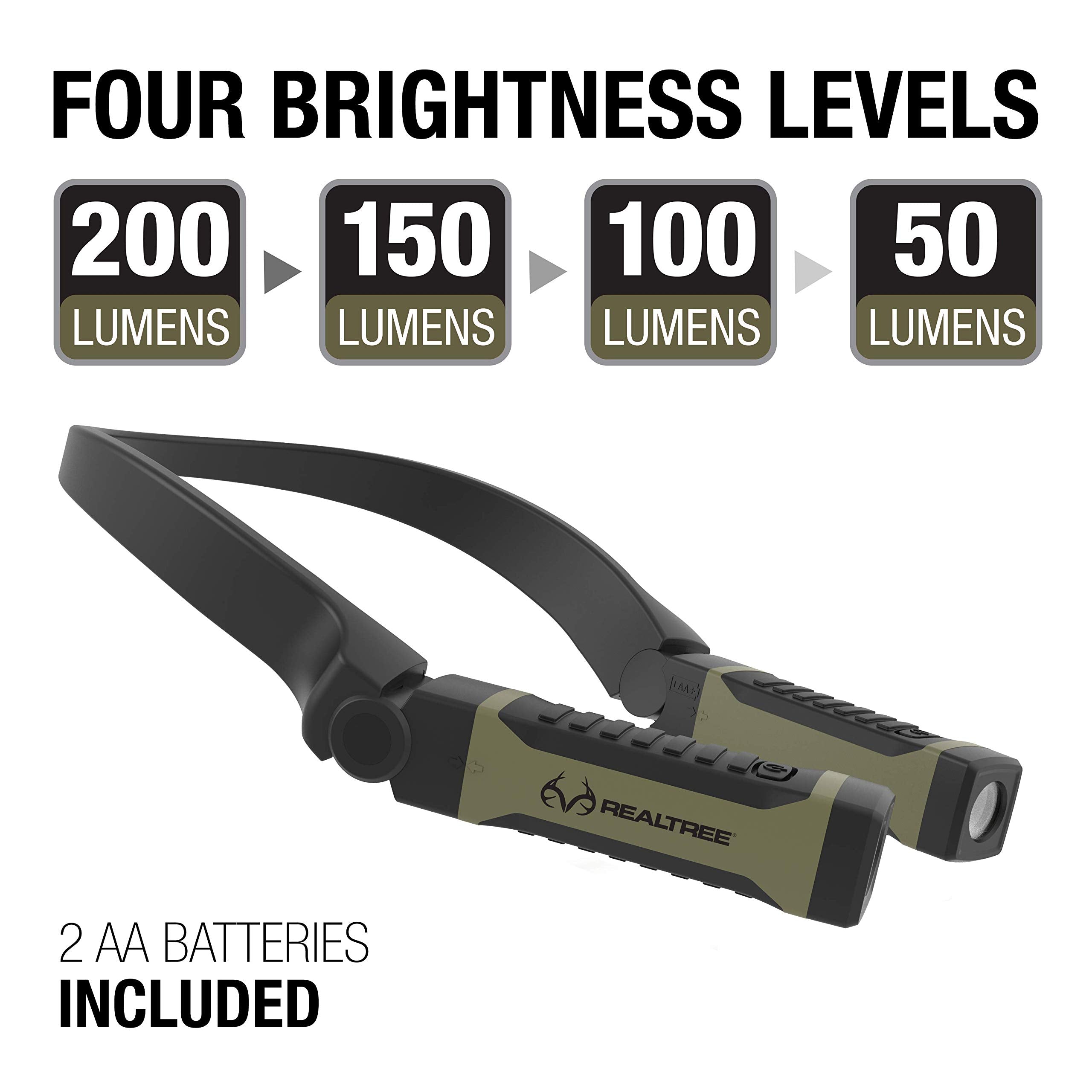 Realtree Alkaline Neck Light For Hands-Free Lighting With High And Low Brightness Modes Great For Camping Light, Hunting Light,