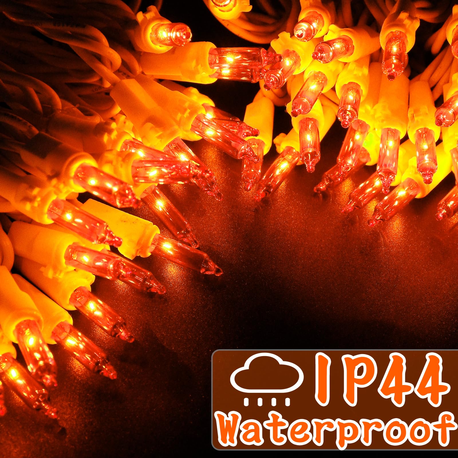 Cxlho Christmas Mini String Lights Orange, 25Ft 100 Count Incandescent Connectable Halloween Lights, Ul Listed Waterproof Christ