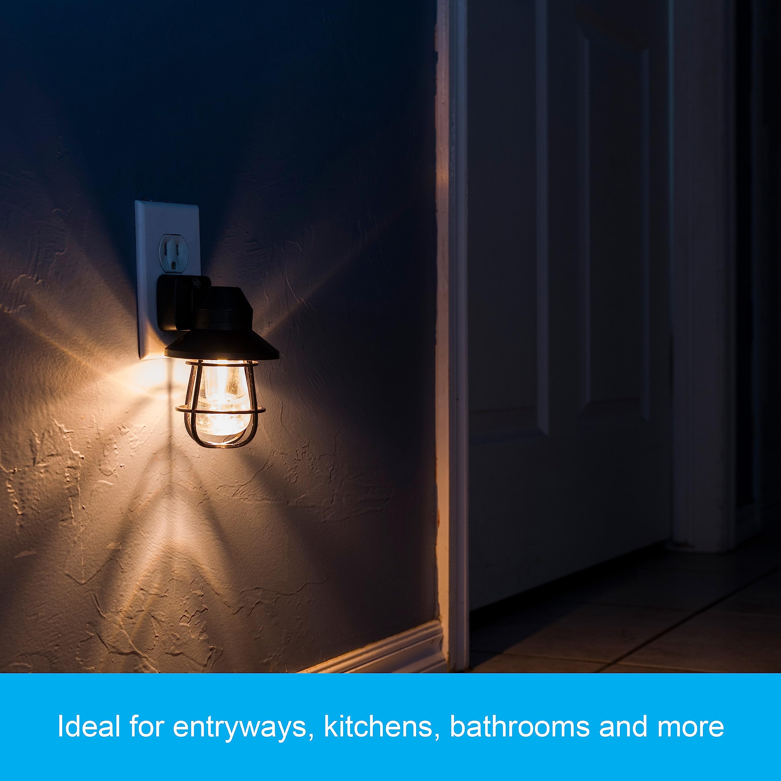 GE Vintage LED Night Light, Dusk to Dawn Sensor, 1 Pack, Black, Model 38628, Plastic, Farmhouse Decor, Ambient Lighting