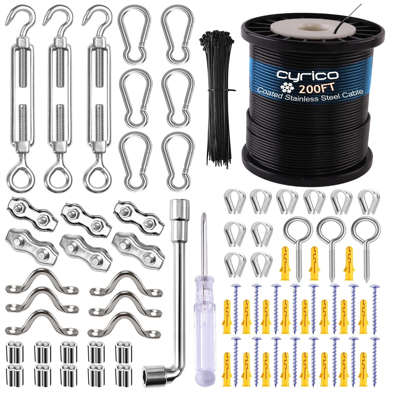 Cyrico String Light Hanging Kit, Outdoor Light Guide Wire, Globe String Lights Suspension Kit With 200 Ft Nylon Coated Stainless