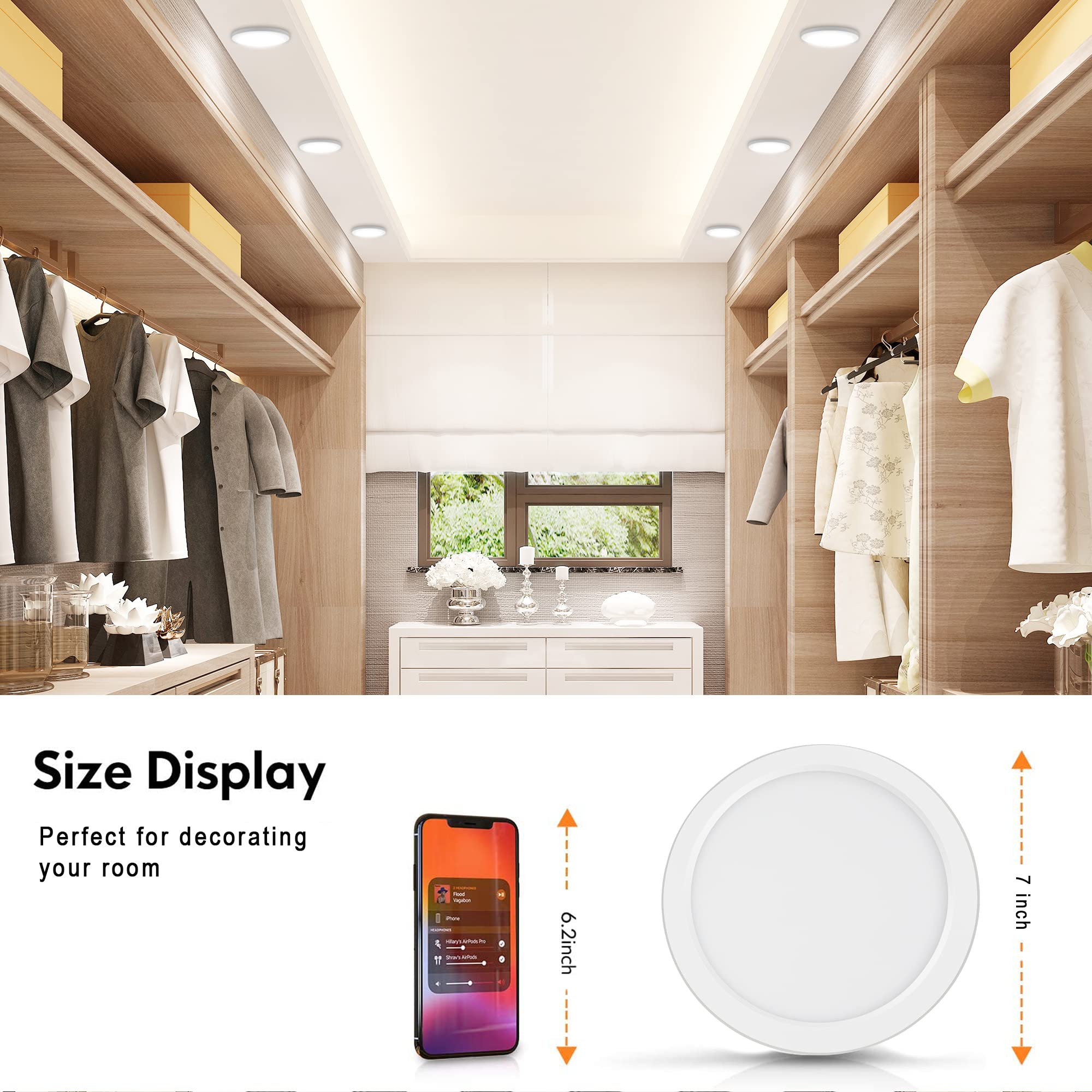 NOVELUX 7 Inch LED Flush Mount Ceiling Light Dimmable 5000K, Stainless Steel, White, Modern Design, 16 Pack