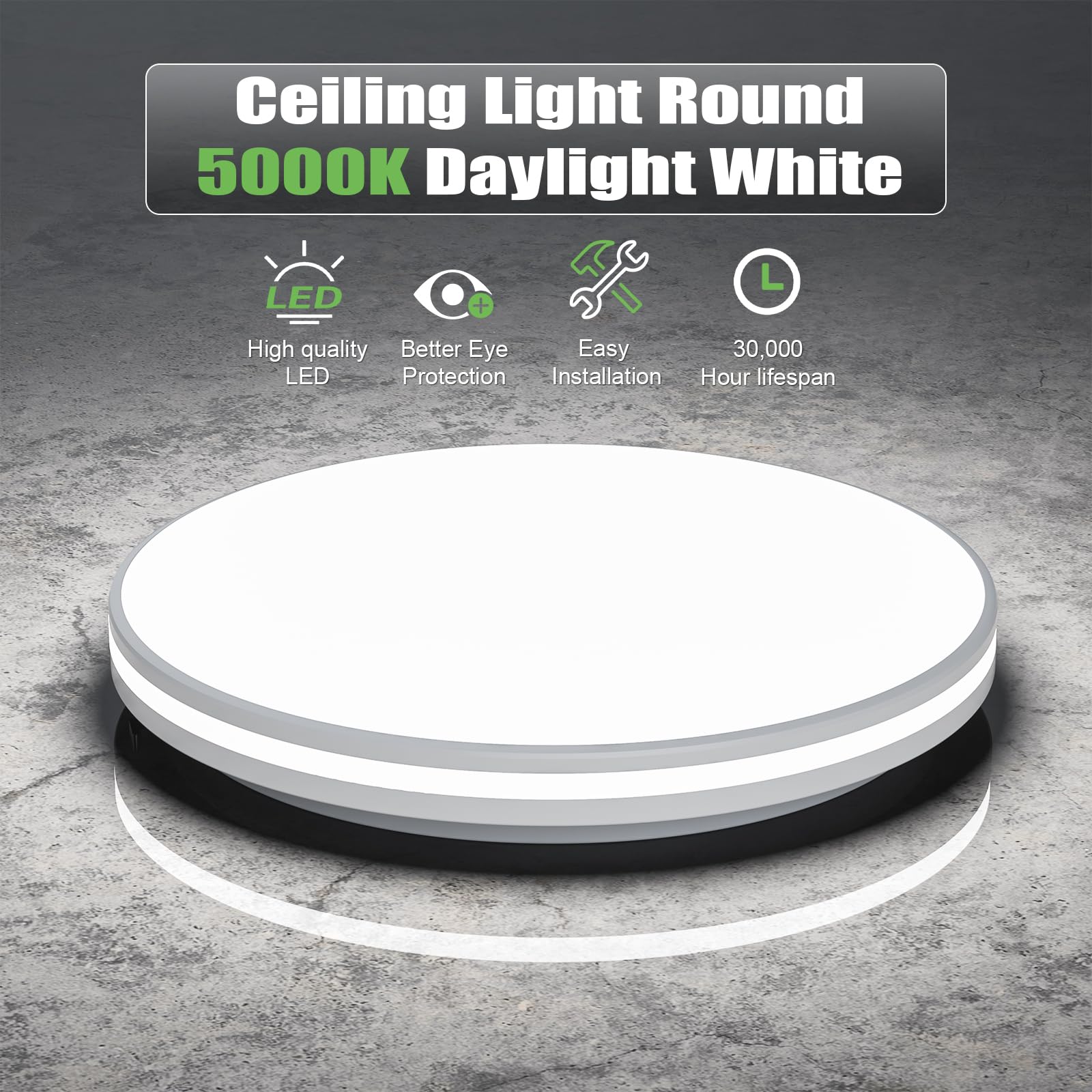 Airand 10.2 Inch LED Flush Mount Ceiling Light Fixture, 20W, 5000K Daylight White, Waterproof for Shower, Dining, Living Room, Kitchen