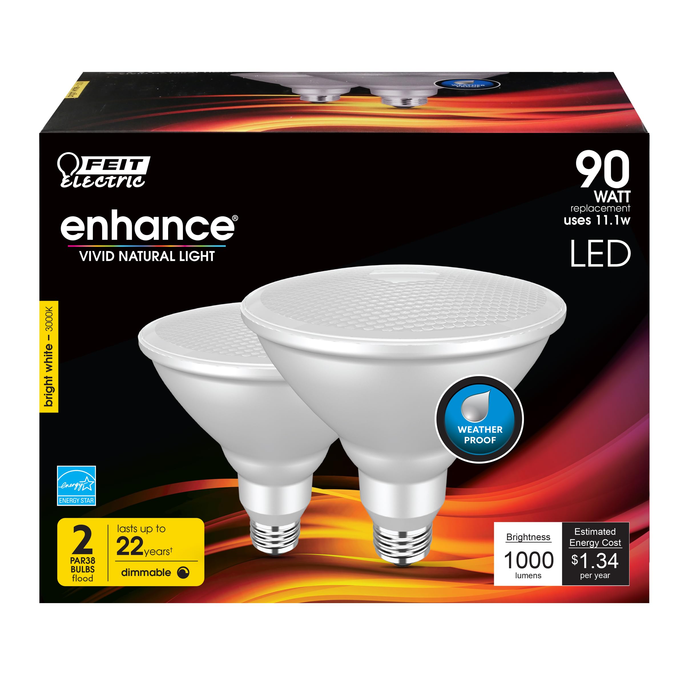 Feit Electric Par38 Led Light Bulb, 90W Equivalent, Dimmable, 1000 Lumens, E26 Standard Base, 3000K Bright White, 90 Cri, Led Sp