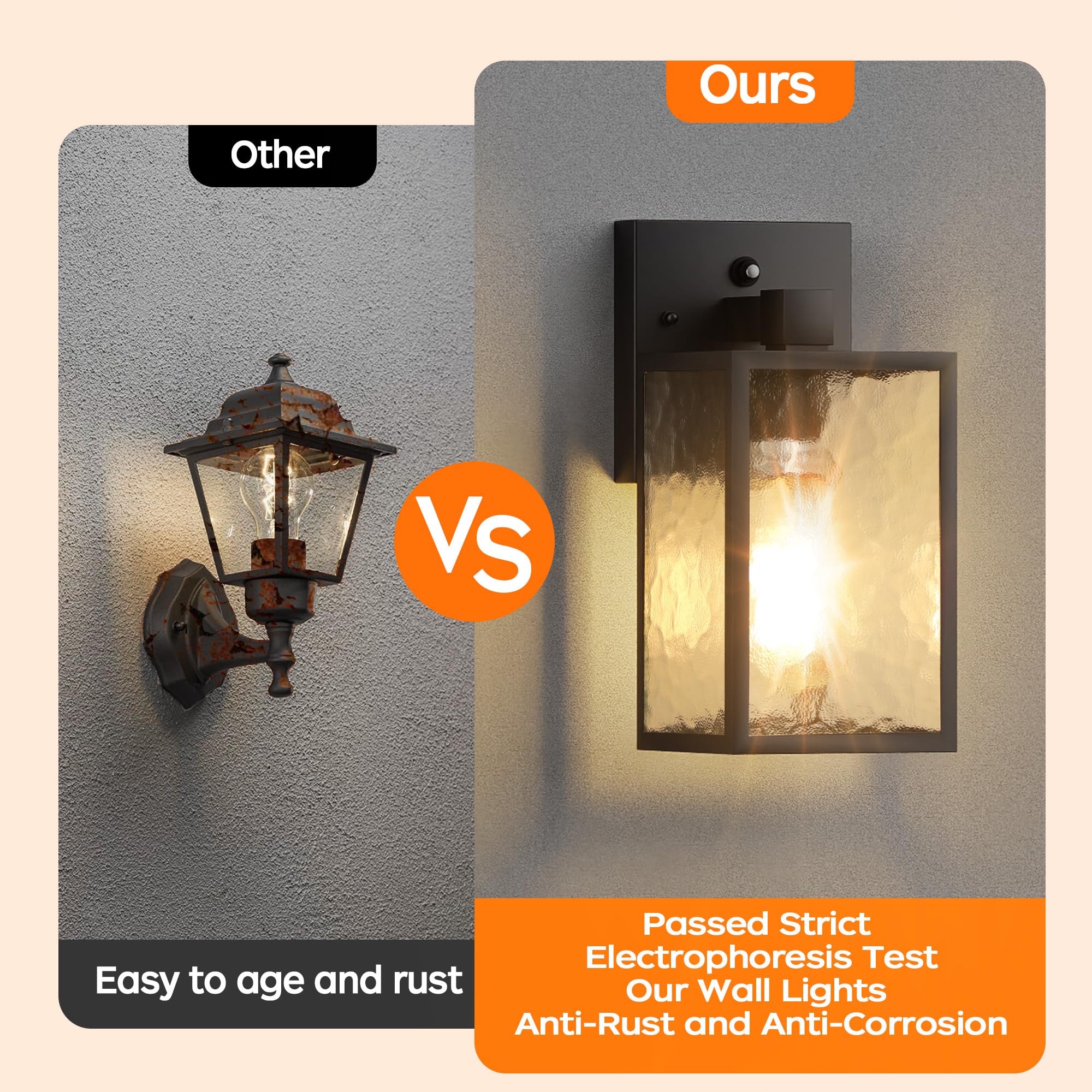 WIHTU Dusk to Dawn Outdoor Wall Sconce, Black Iron Porch Light, 10 in Waterproof Sensor Lantern