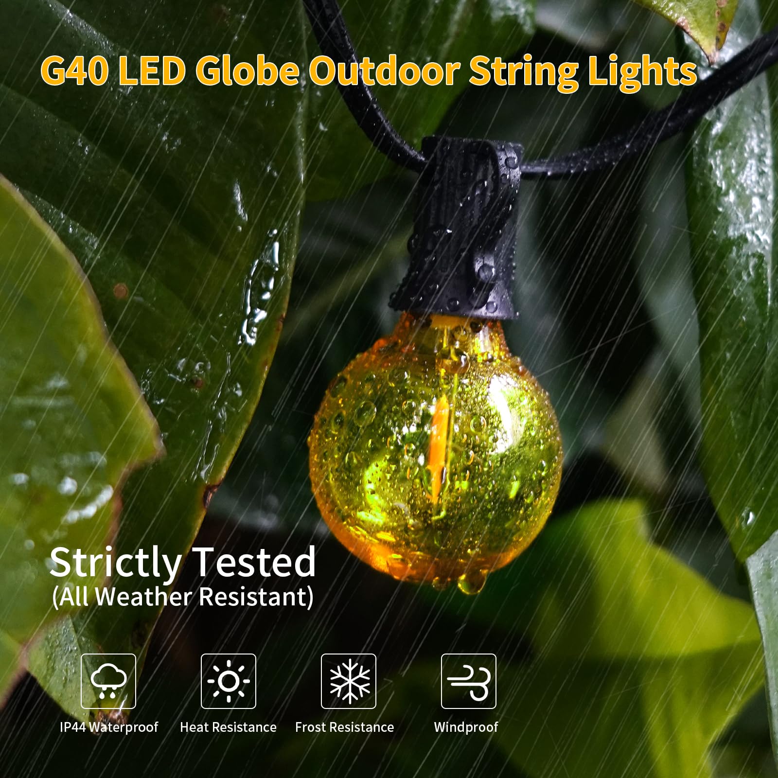 ShineU LED Outdoor String Lights, 40FT Waterproof with 27 Shatterproof G40 Vintage Bulbs, Yellow for Patio, Garden, Bistro, Cafe