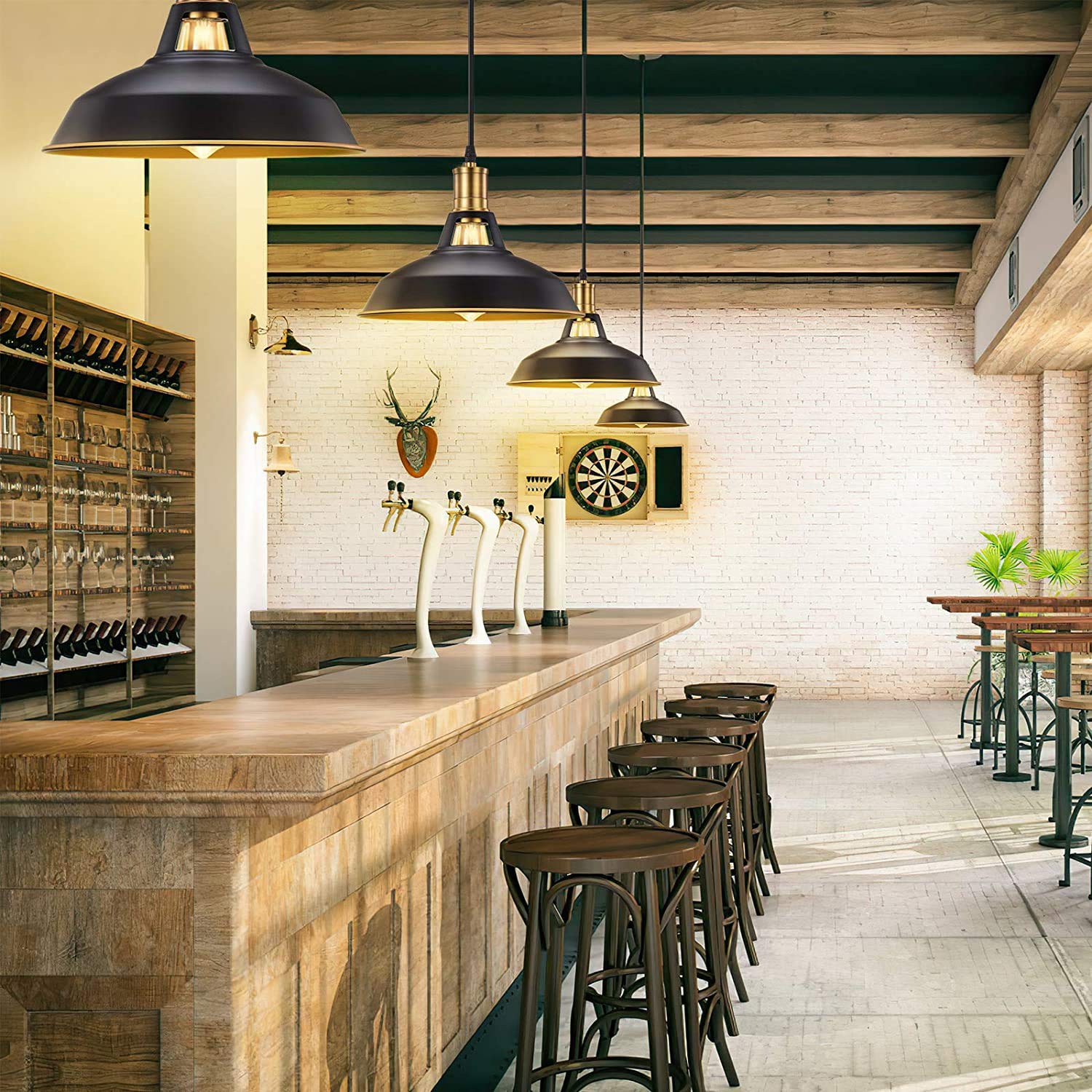 Pynsseu Farmhouse Industrial Pendant Light, 3 Pack, Metal, Oil Rubbed Black Finish