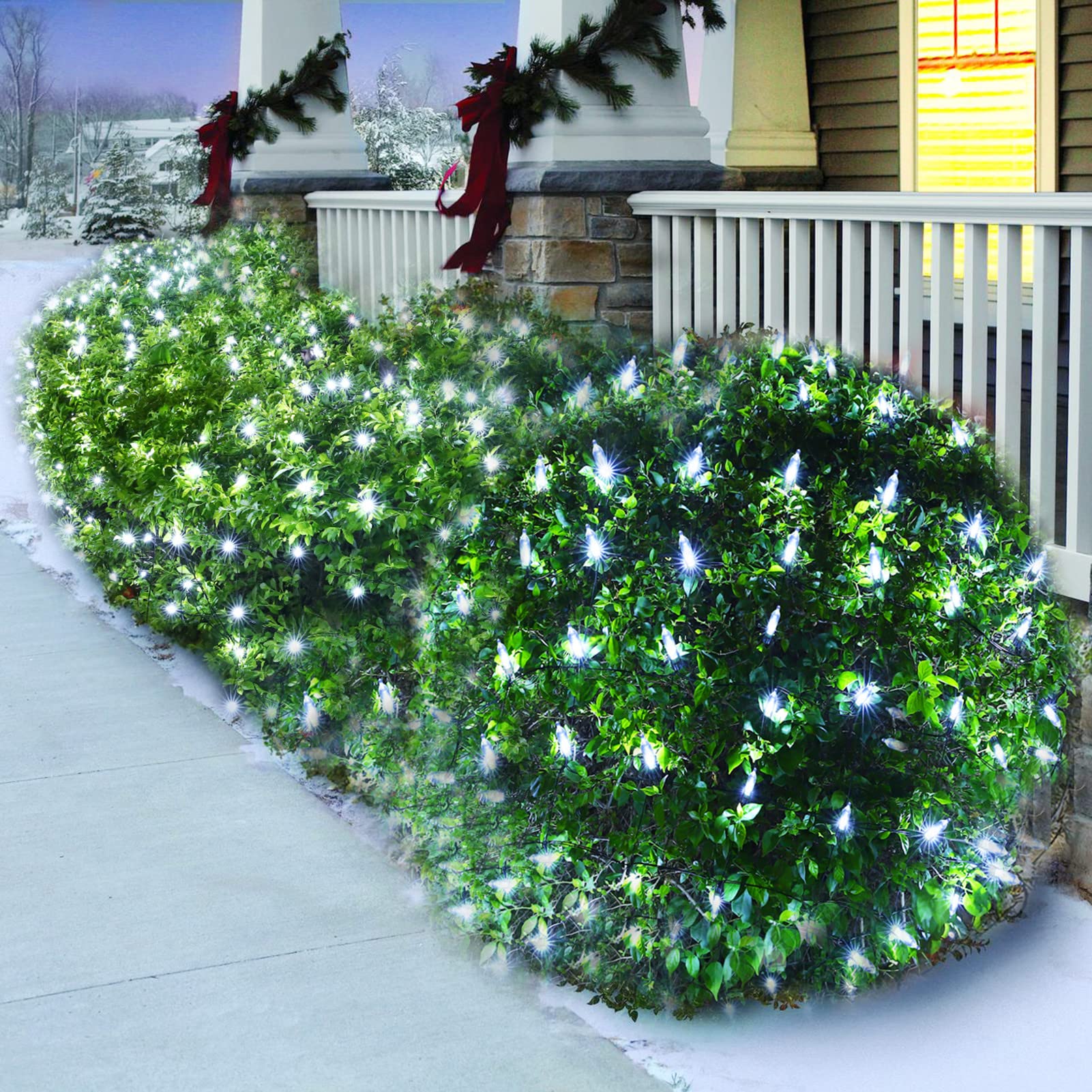 Efunly LED Christmas Net Lights, 100 LED, 5ft x 5ft, Waterproof, 8 Modes, Connectable, White, Model GP-SW290DC0125-IP44