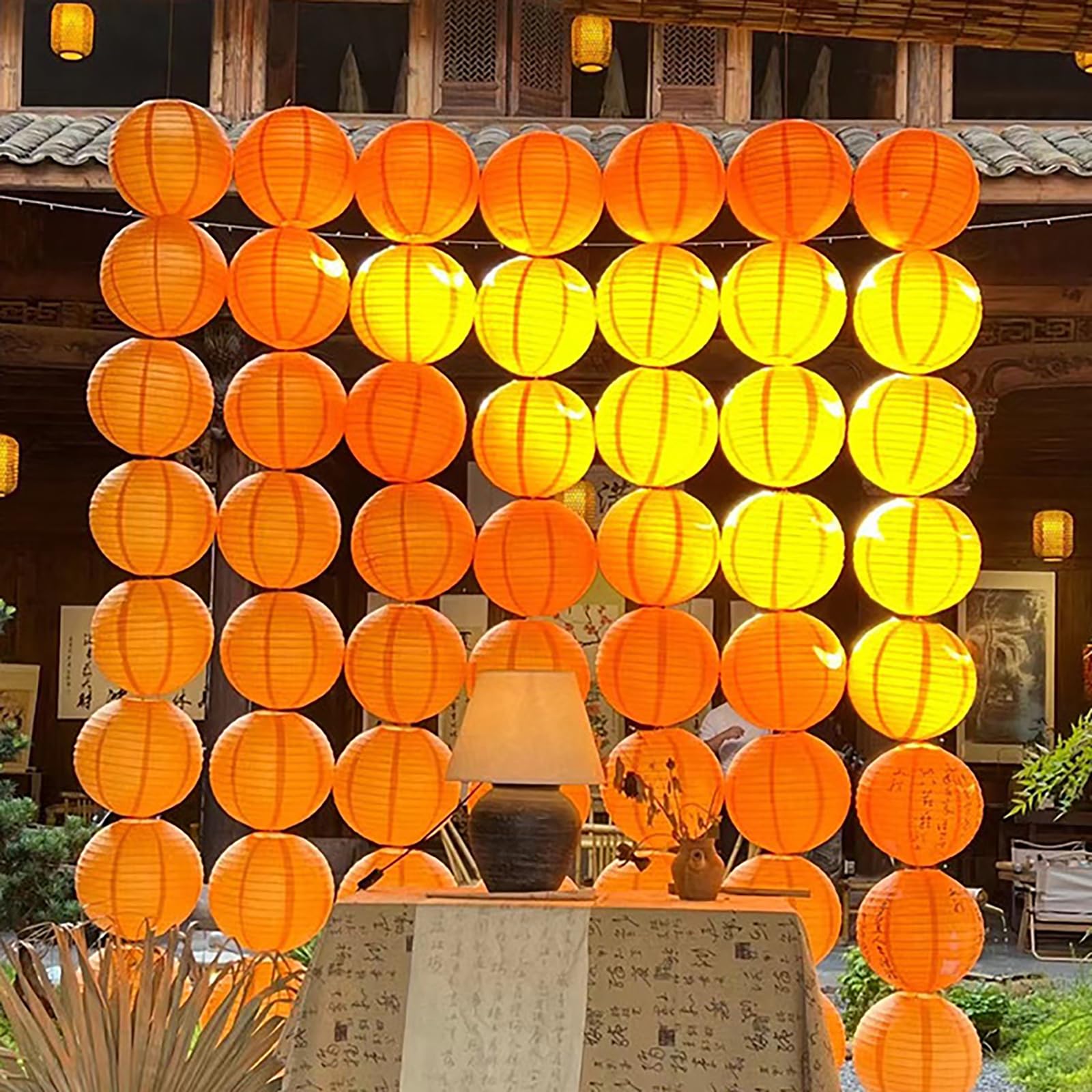 Zooyoo Orange Peach Paper Lanterns Decorative, Thanksgiving Party Hanging Paper Lanterns Decorations For Fall Harvest Thanksgiving Boho Birthday Wedding Bridal Shower Home Decor Party Decoration 12Pcs