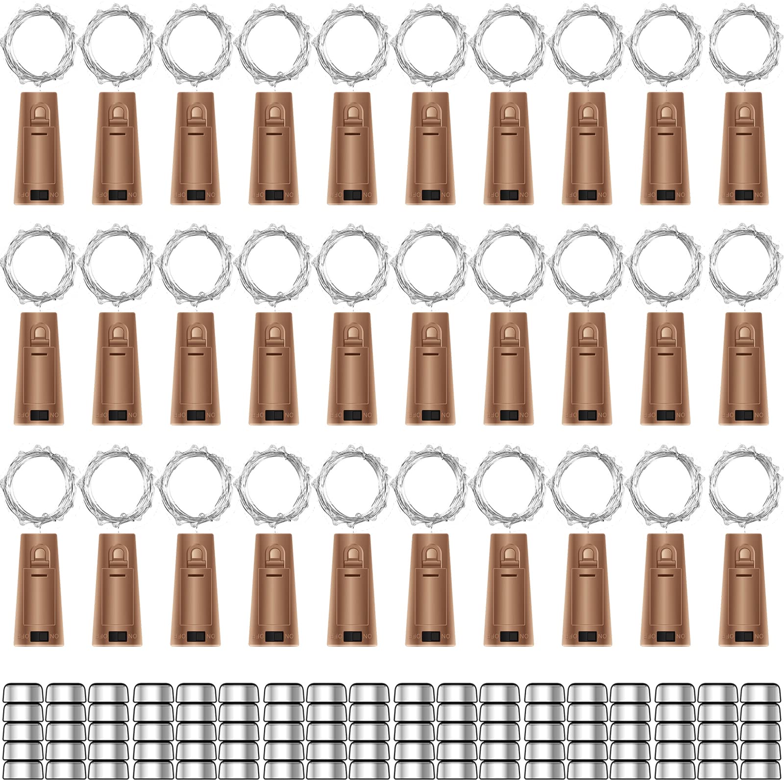 Fensty 30 Pack Wine Bottle Lights With Cork - Cork Bottle Lights Battery Operated 6.6Ft Silver Wire 20 Leds Fairy Lights For Christmas Diy Party Decor Wedding (Warm White 90 Additional Batteries)