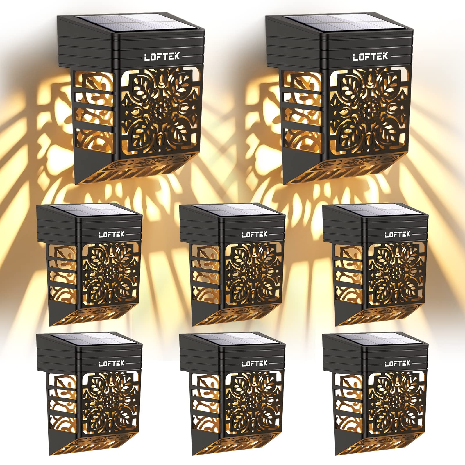 LOFTEK Solar Deck Lights, Waterproof 8 Pack, Warm White, Outdoor Patio Fence Post Light, Model SLR0601S, Black