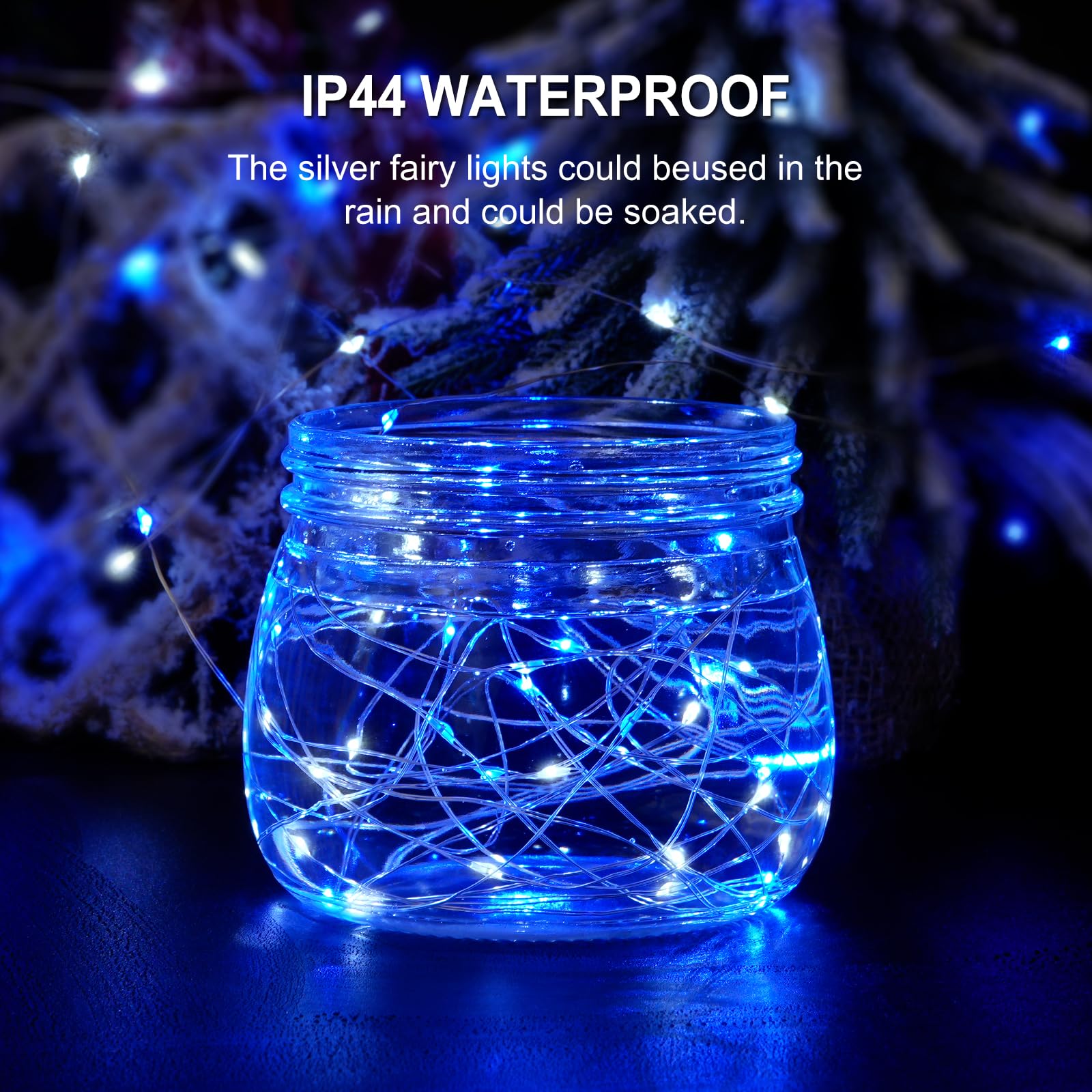 Jmexsuss 4 Pack 50 Led Fairy Lights Battery Operated Silver Wire 16.1Ft Waterproof Blue & White Twinkle Lights For Gifts Party Wedding Christmas Indoor Outdoor Decorations