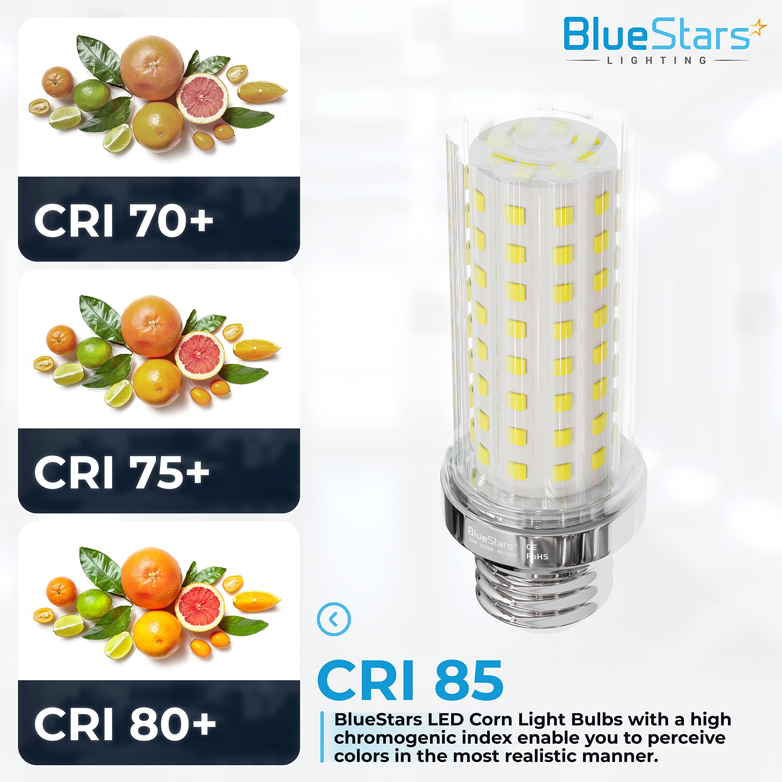 BlueStars LED Corn Light Bulbs, 150W Equivalent, 1600 Lumens, 20W E26 Base, 6500K Daylight White, Non-Dimmable, 4