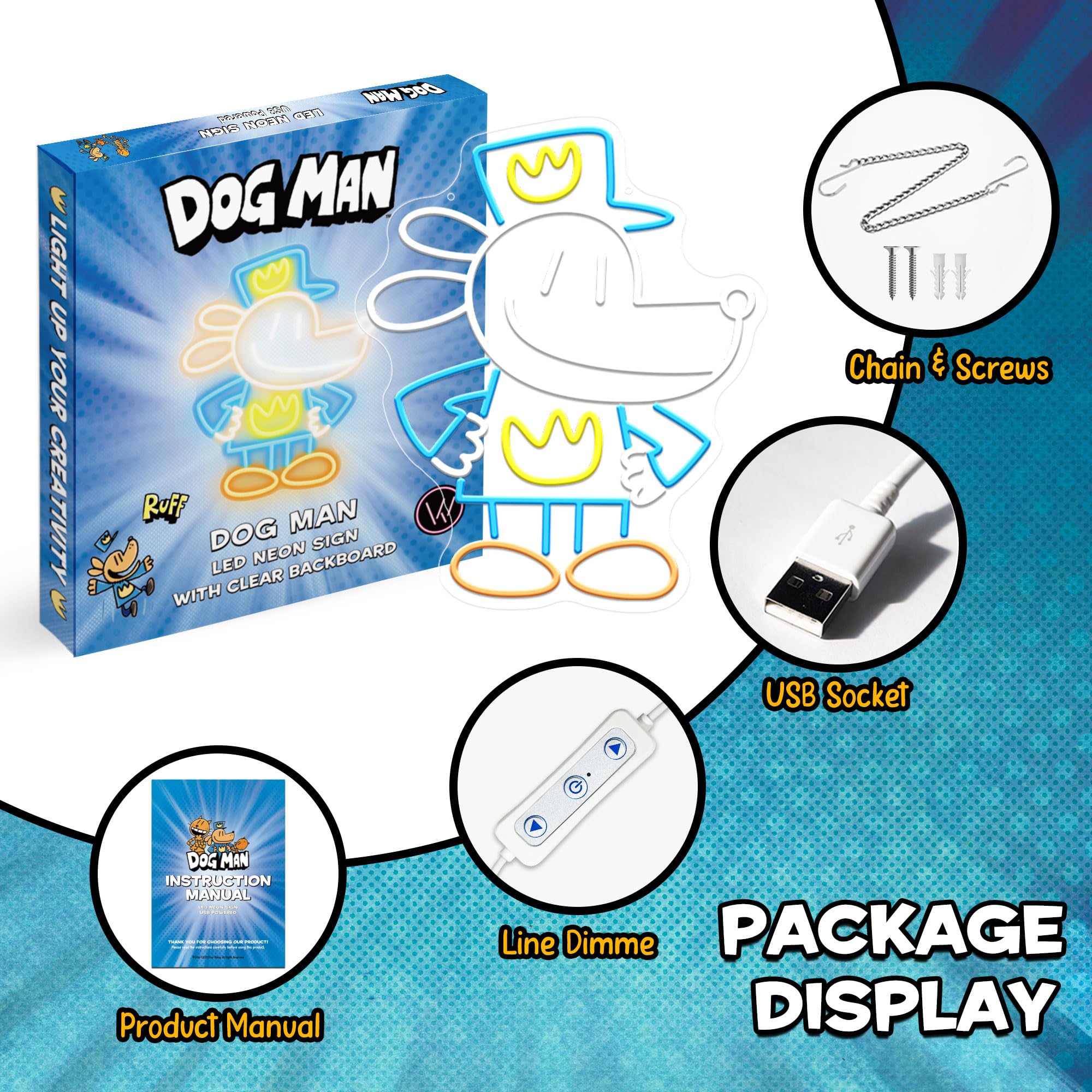 WMAT Dog Man Neon Sign - LED Wall Decor Light, 12.4" x 15", Polycarbonate, WIKI-001, Perfect for Kids' Room & Parties