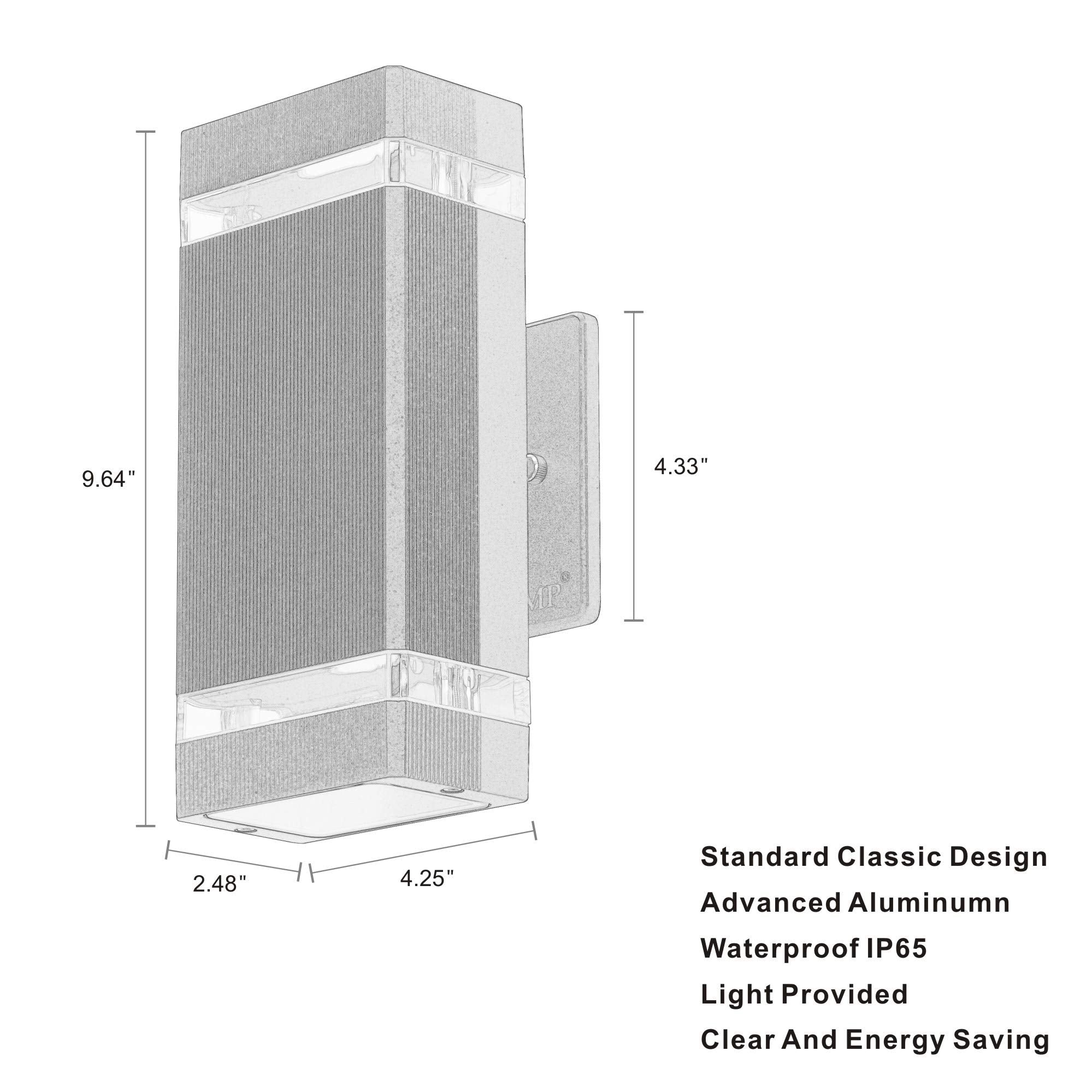 LMP LED Outdoor Wall Light - 5W Waterproof Aluminum, 3000K, Gray, 1 Pack, Model UP-R54I-67E4