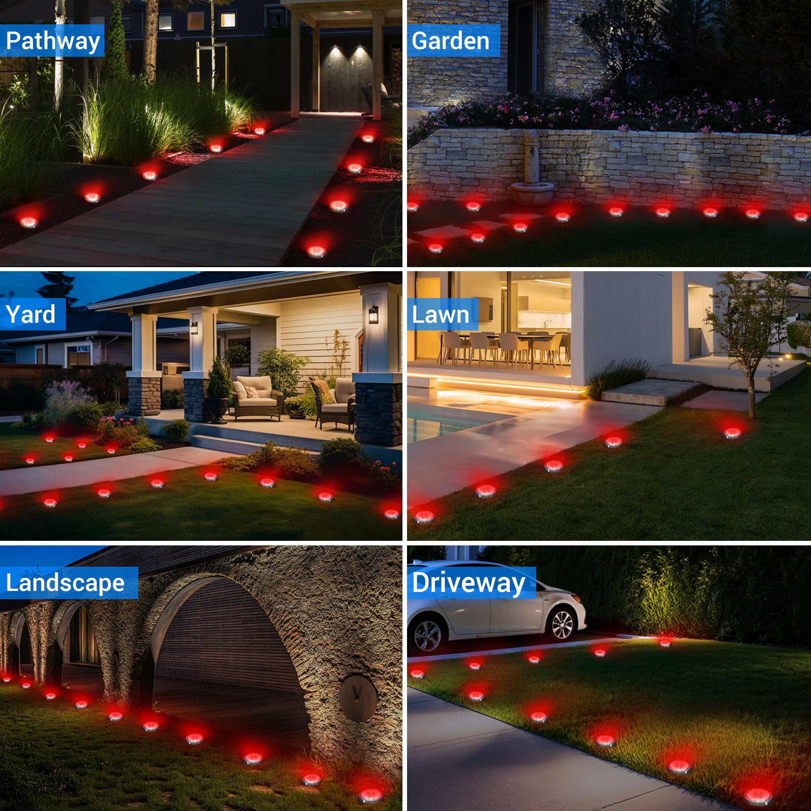 Peasur Mini Solar Ground Lights Outdoor  4 Pack Flat Solar Powered Disc Lights  Ip68 Waterproof  Anti-Rust  Landscape Lighting For Pathway Garden Yard Lawn Walkway Landscape Driveway  Red