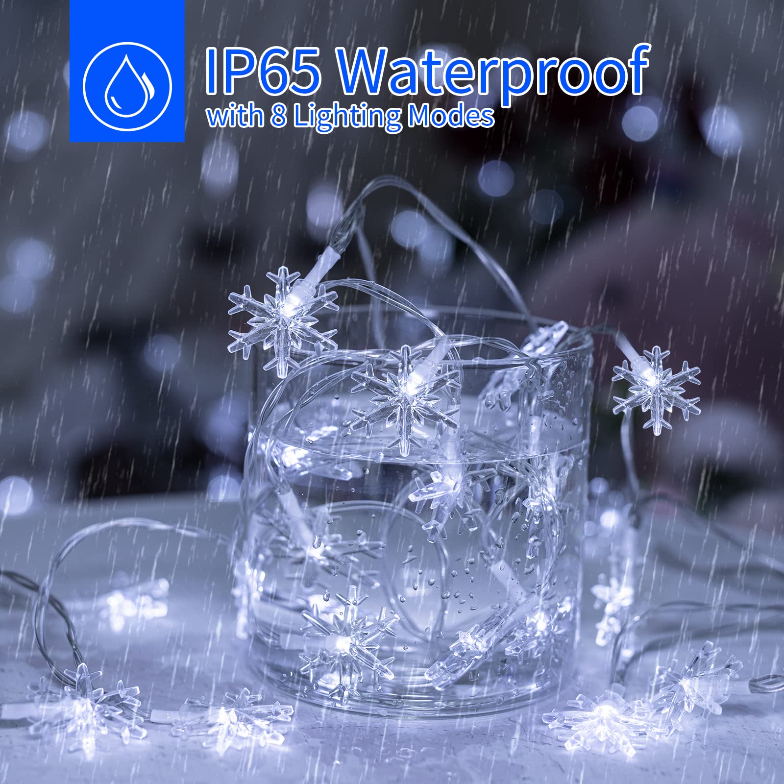 Solar Christmas Snowflake String Lights 100 Led 39 Feet Outdoor Waterproof Fairy Lights With 8 Lighting Modes For Wedding, Party