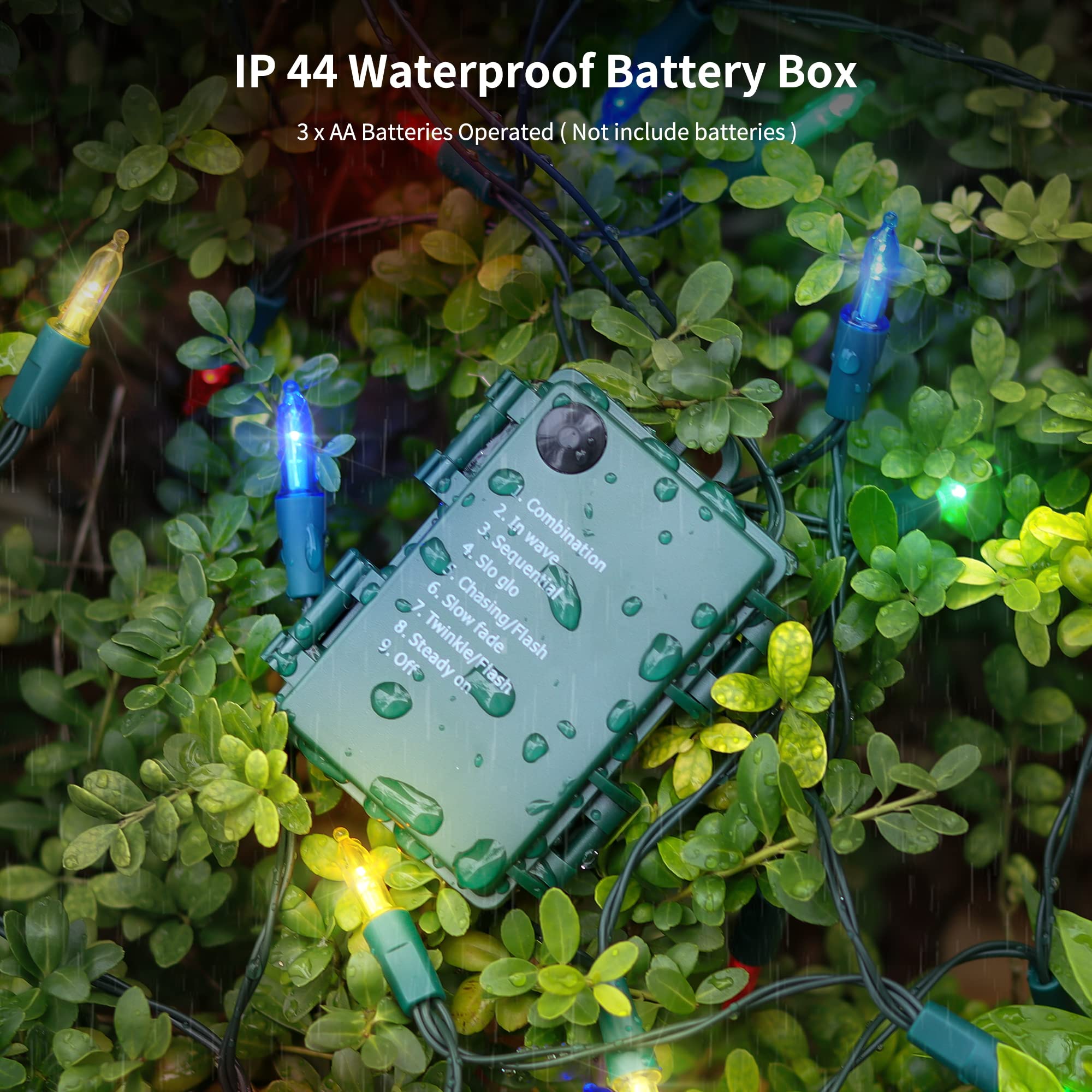 Waterglide 50 Led Outdoor Christmas Lights, 16 Ft Battery Operated Mini String Lights With 8 Modes & Timer, Xmas Tree Lights Wat