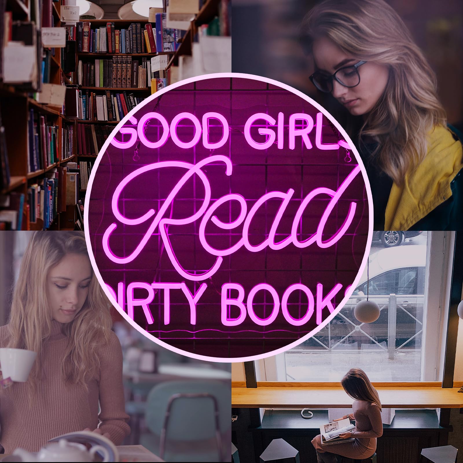 Jurong Led Neon Sign For Wall Decor  Good Girls Read Dirty Books Neon Light  Usb Powered Dimmable  5V/2A  16.5X12.5 For Home Book Party  Gift  Bedroom  Book Lover  Home Library