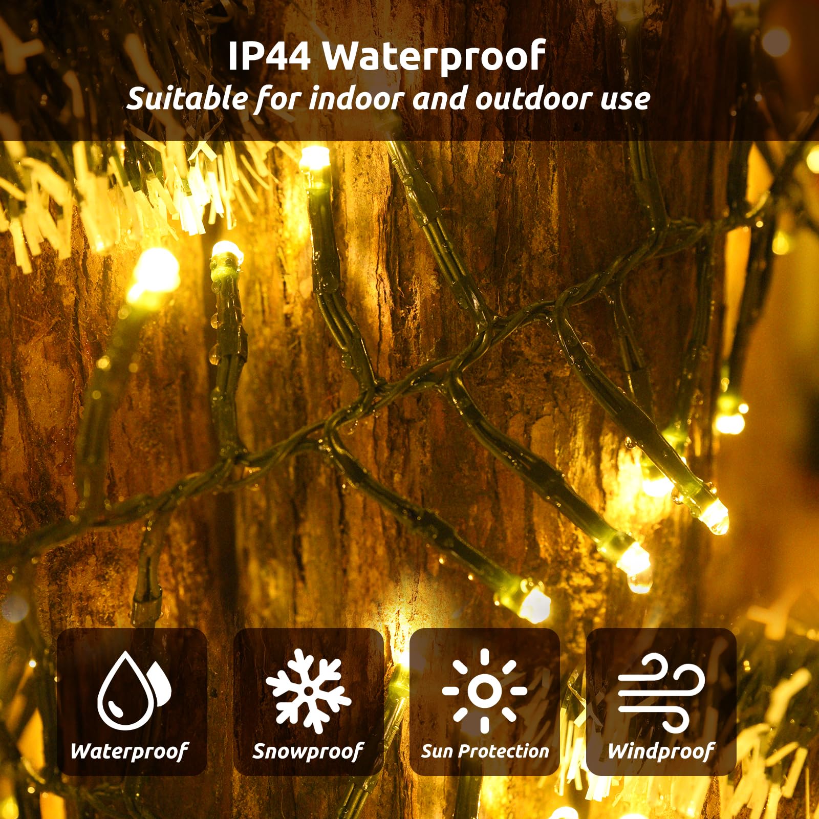 Lycklig 400 LED Cluster Fairy Lights, Warm White, 49FT, 8 Modes, Timer, Plug-In, Ideal for Bedroom and Outdoor Decorations