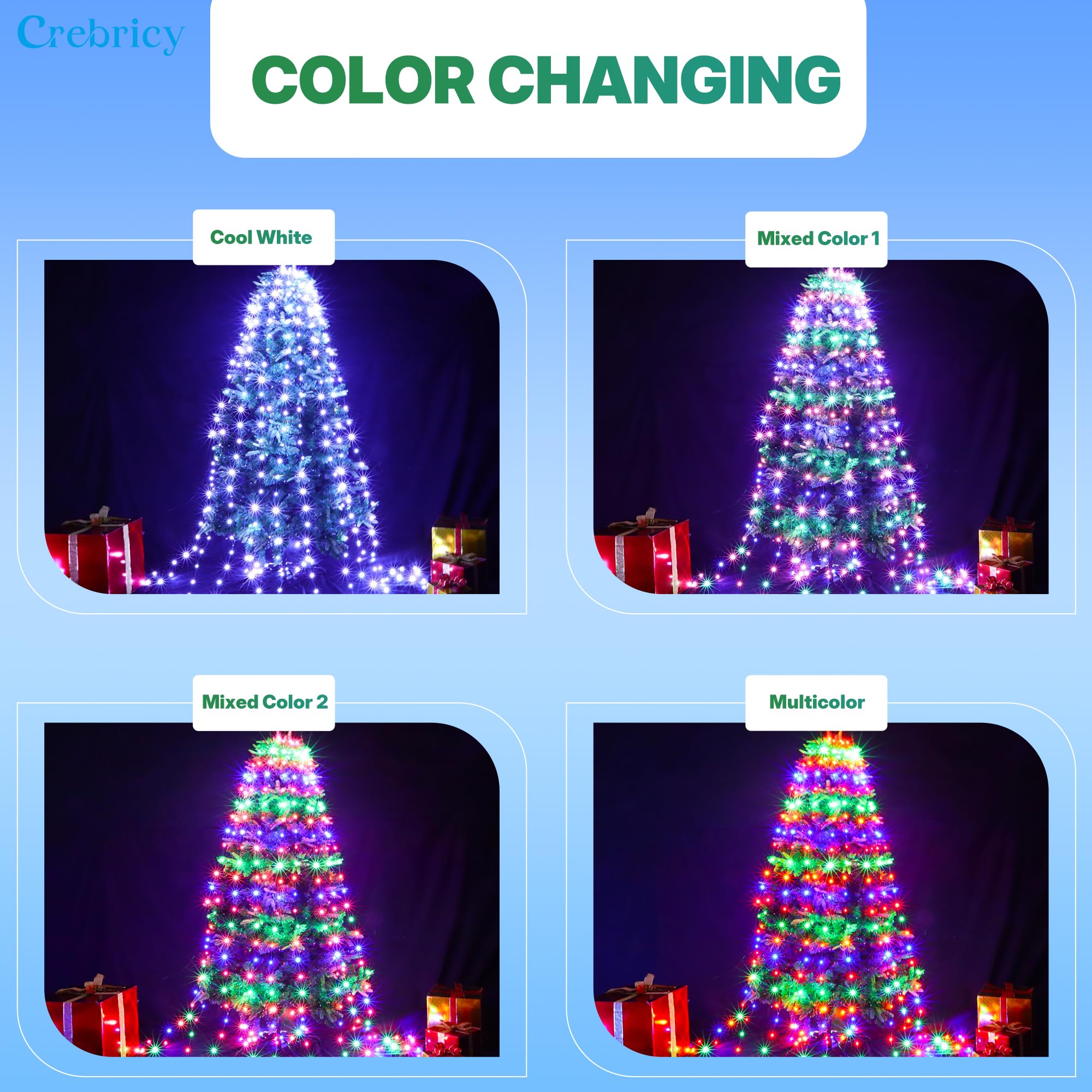 30+ Modes Ring Christmas Tree Lights Indoor Outdoor - 7.5Ft X 12 Lines 336 Led Easy App Control Color Changing Timer Remote Waterproof For 6 7 Ft Xmas Trees (Cool White To Multicolor)