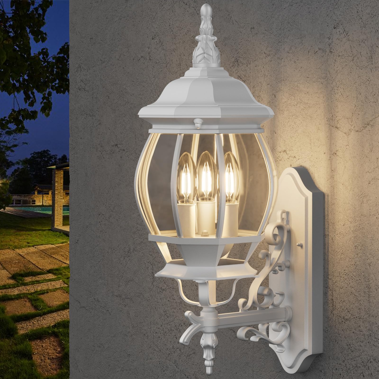 Krychiler 3-Light White Outdoor Wall Lantern Sconce - Waterproof Porch Lighting Fixture