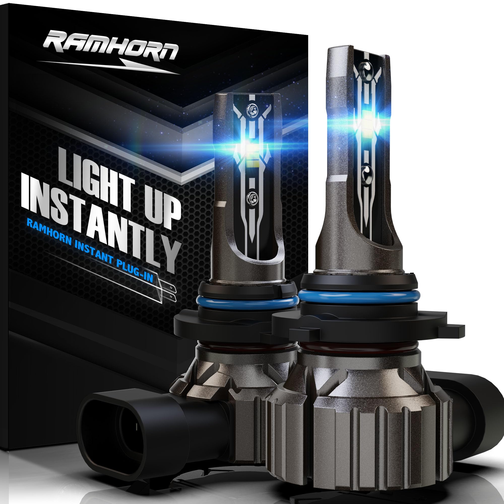 RAMHORN 9006 Light Bulbs, 300% Brightness, 6500K Xenon White, Pack of 2, Clear