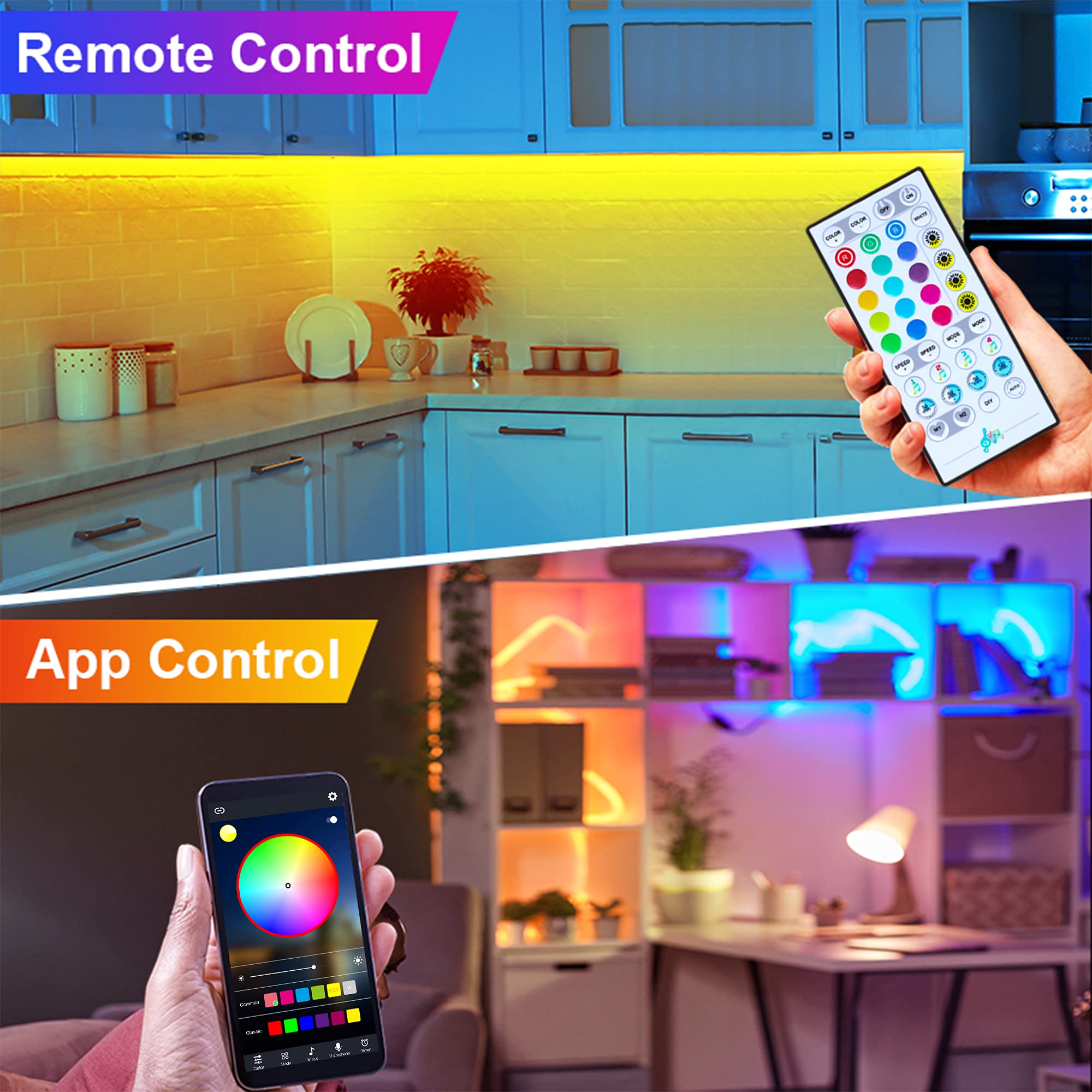 Maylit 8 Pcs Rgb Under Cabinet Lighting Kit, App And Remote Control Strip Lights, Music Sync Color Changing Led Lights With Etl