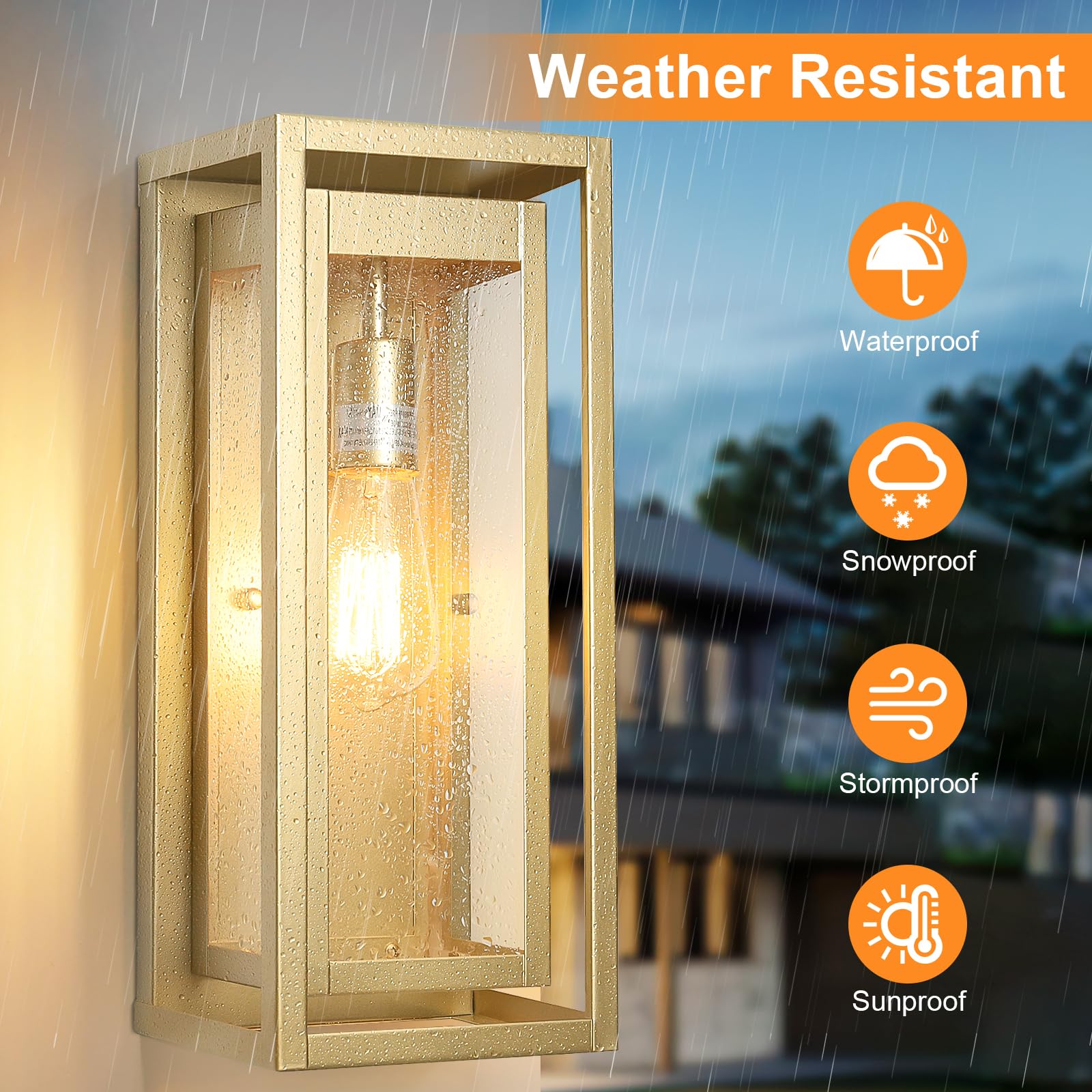 Slypadan 15'' Large Gold Outdoor Light Fixture Wall Mount, Waterproof Outdoor Sconces, Modern Wall Lights With Clear Glass Shade