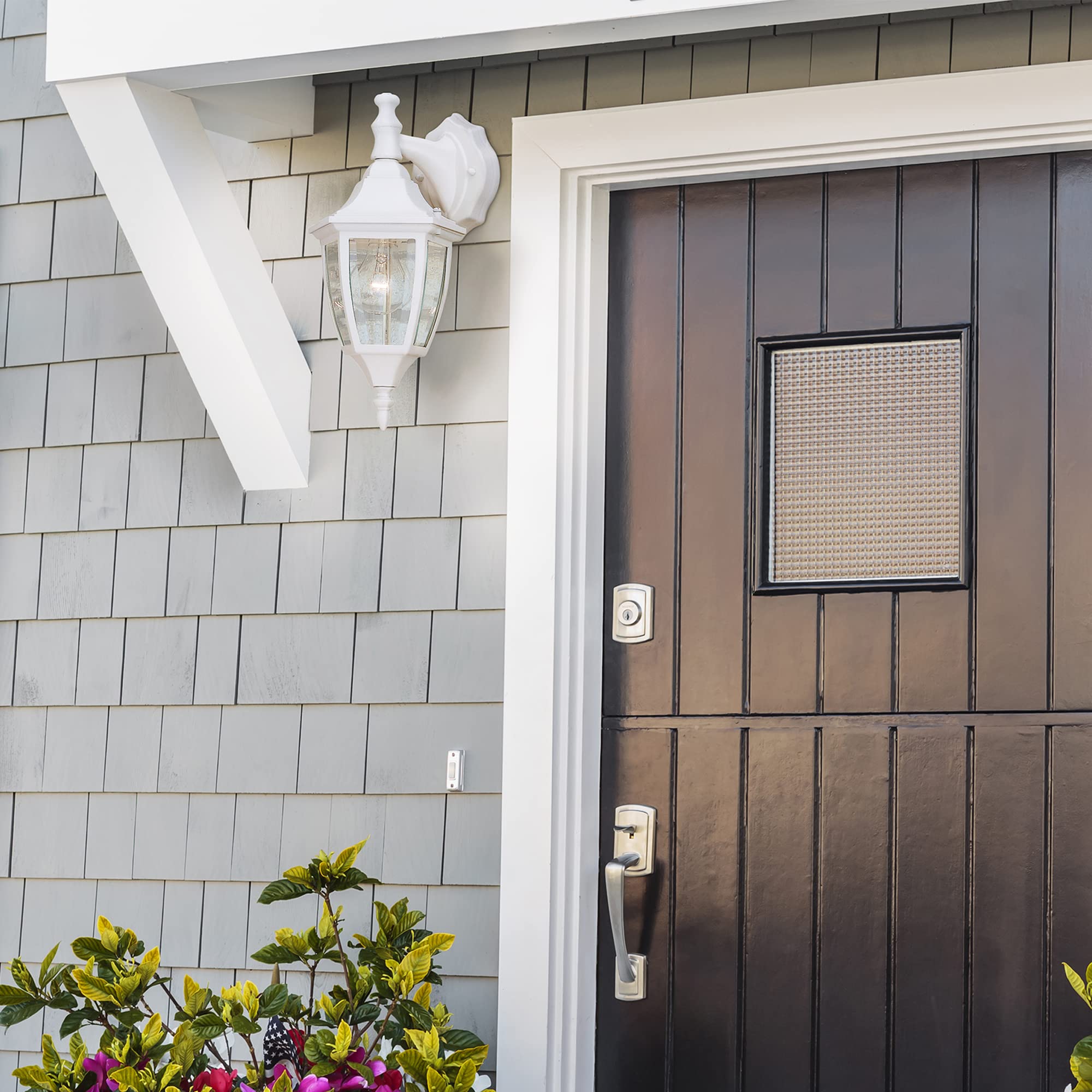 Designers Fountain 2461-Wh Waterbury Fixture, 14.25 Inch Mount, Clear Glass Porch Lights For Front Door, Patio, And Garage, Whit