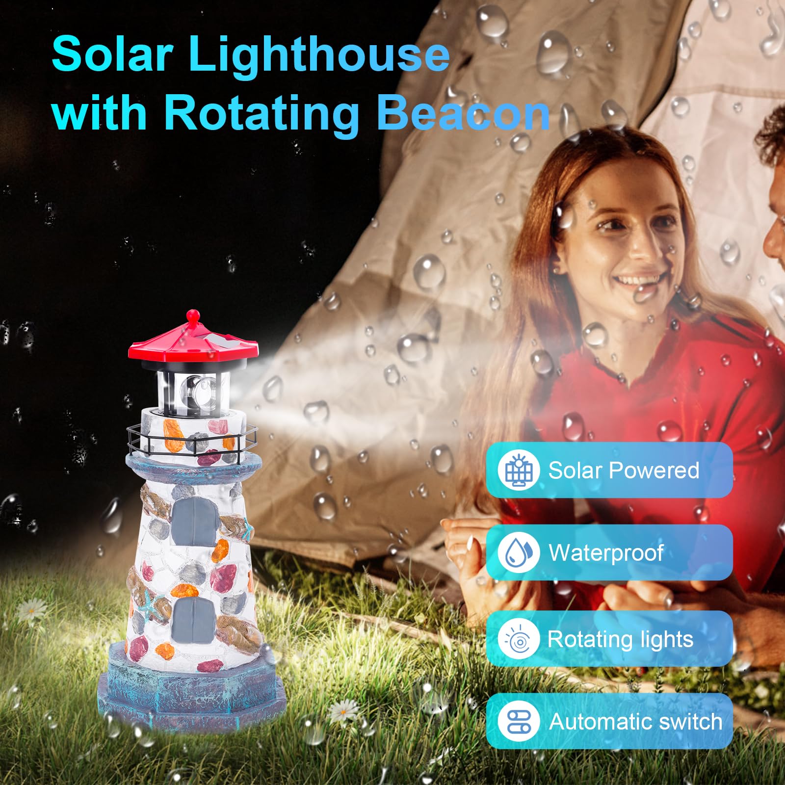 Rosycoud Solar Lighthouse With Rotating Beacon,11.4'' Outdoor Garden Lighthouse Decor,Waterproof Statue Lighthouse Lamp For Yard